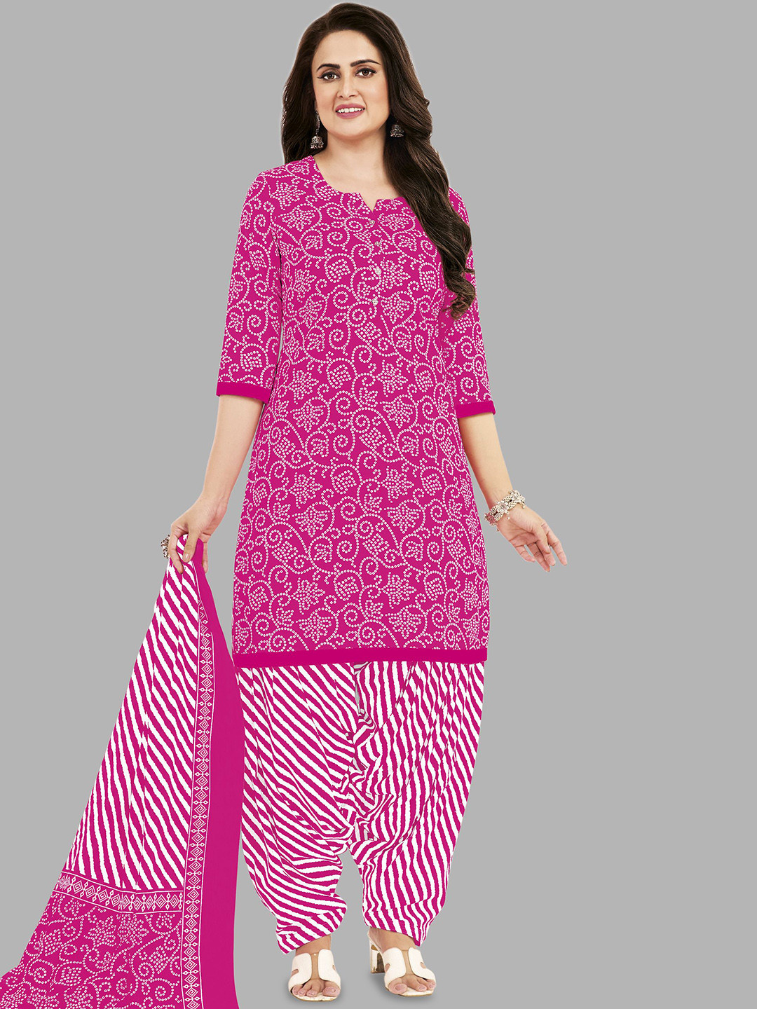 

Simmu Bandhani Printed Pure Cotton Unstitched Dress Material, Pink