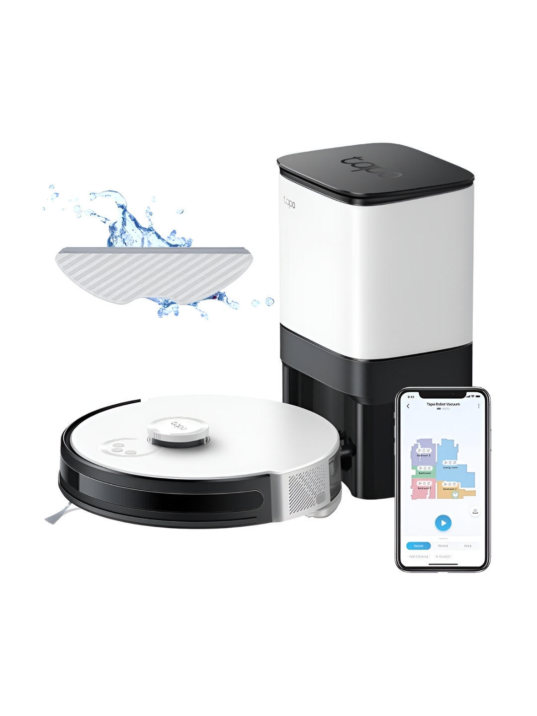 

TP-Link Tapo RV30 Plus Black & White Robot Vacuum Cleaner With Dust Bag