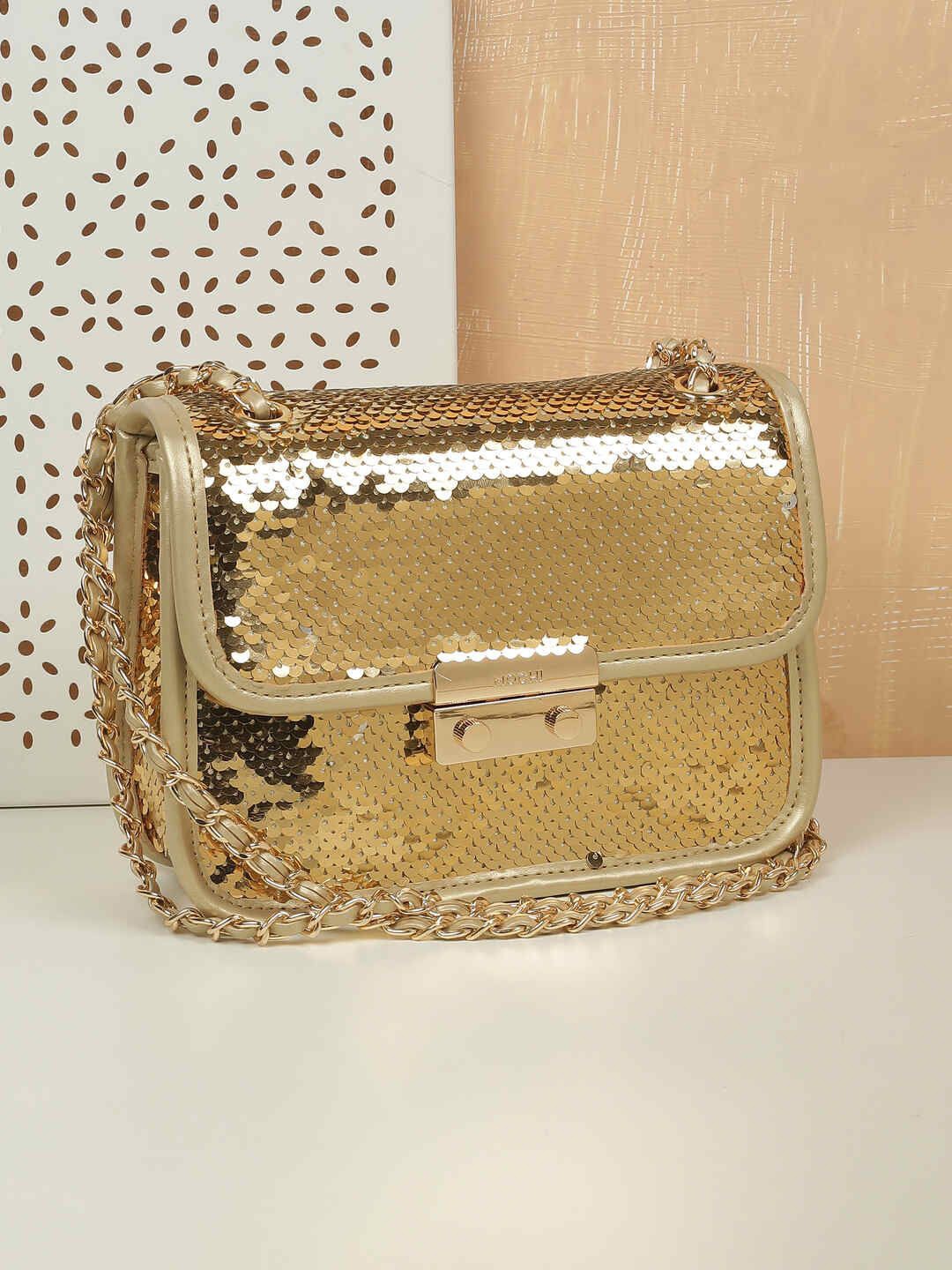 

Mochi Animal Textured Structured Sling Bag, Gold