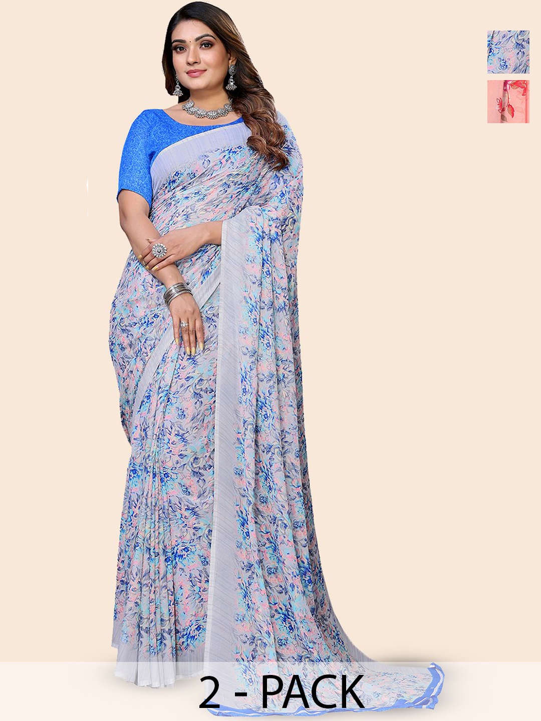 

Moda Rapido Floral Poly Georgette Saree, Pink