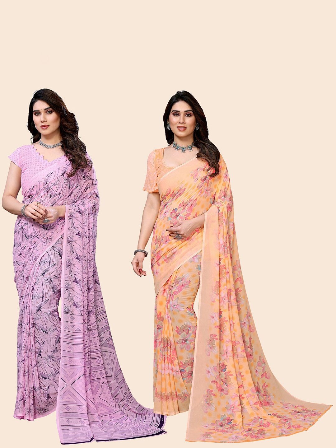 

Moda Rapido Floral Poly Georgette Saree, Pink