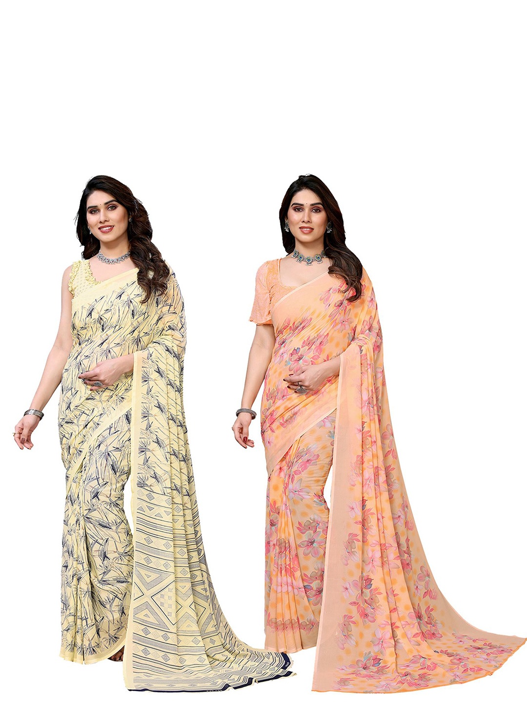 

Moda Rapido Floral Poly Georgette Saree, Peach