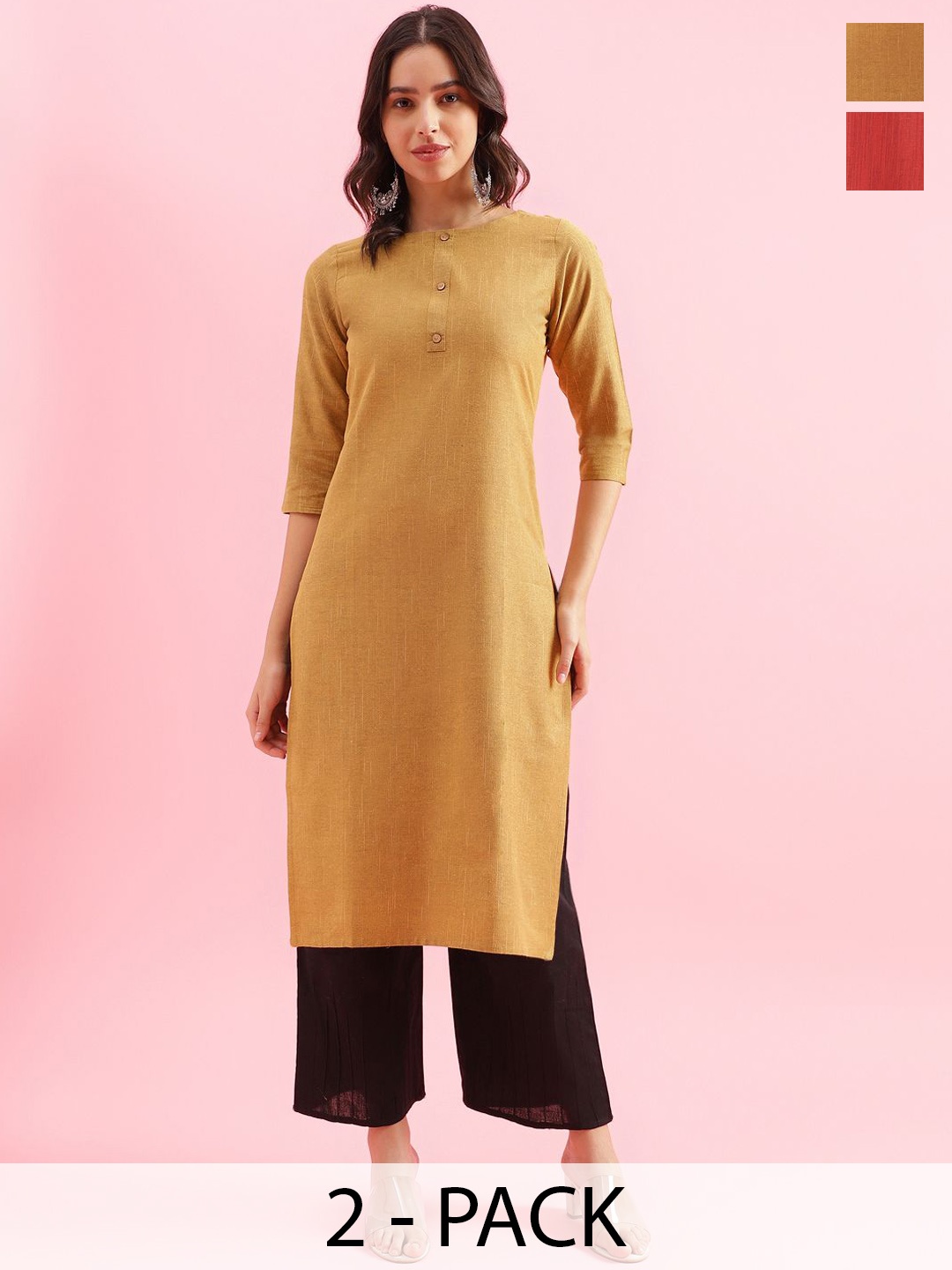 

KALINI Women Colourblocked Kurta, Mustard