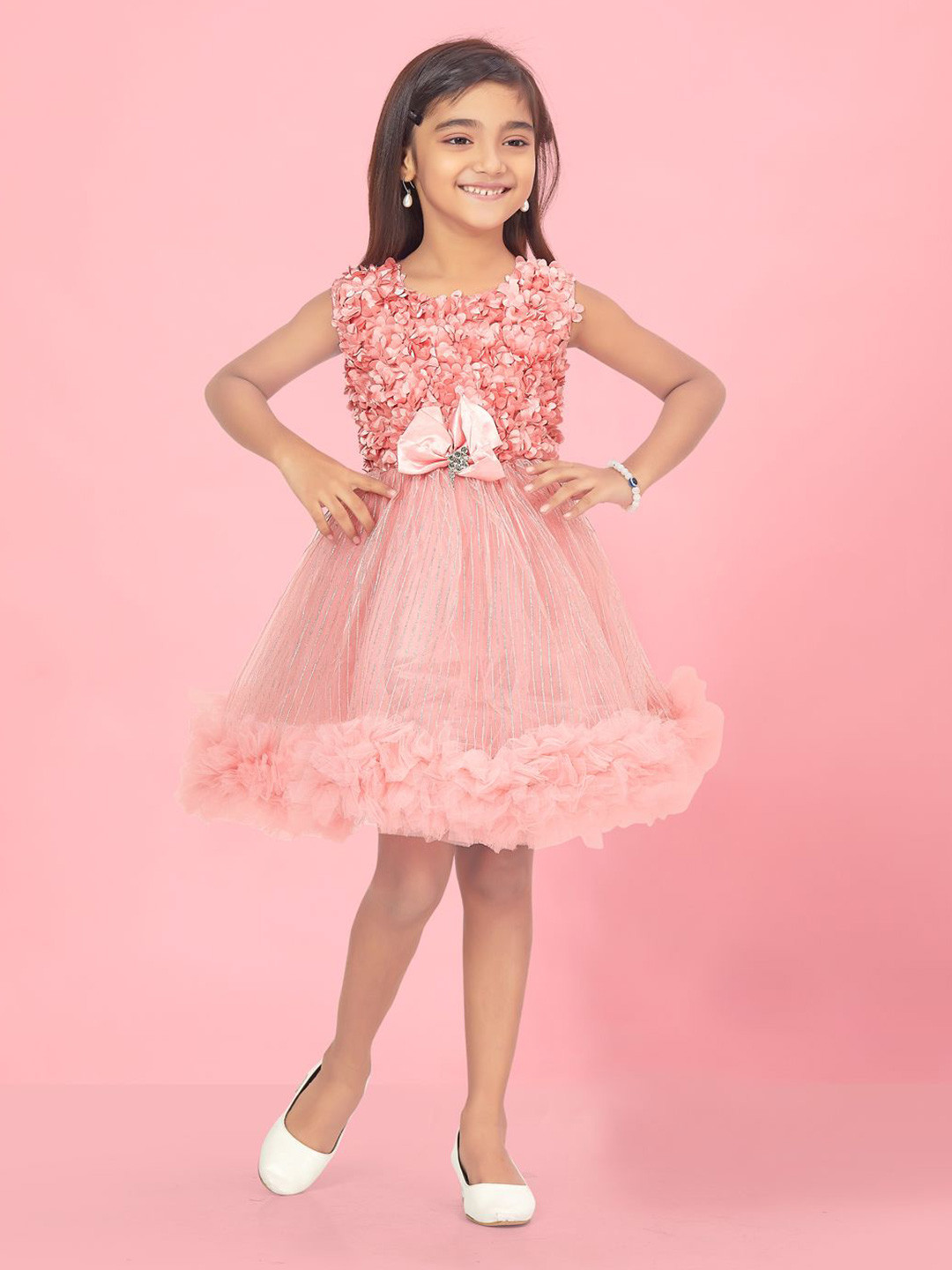 

HERE&NOW Girls Floral Net Fit & Flare Dress, Peach
