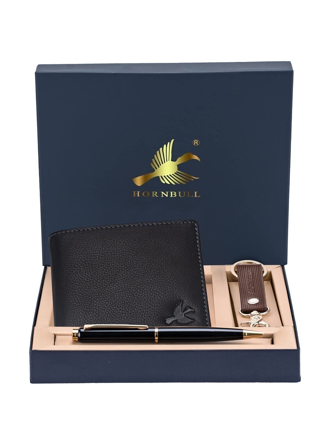 

Hornbull Men Maddison Black Leather Wallet, Keyring & Pen Combo Accessory Gift Set