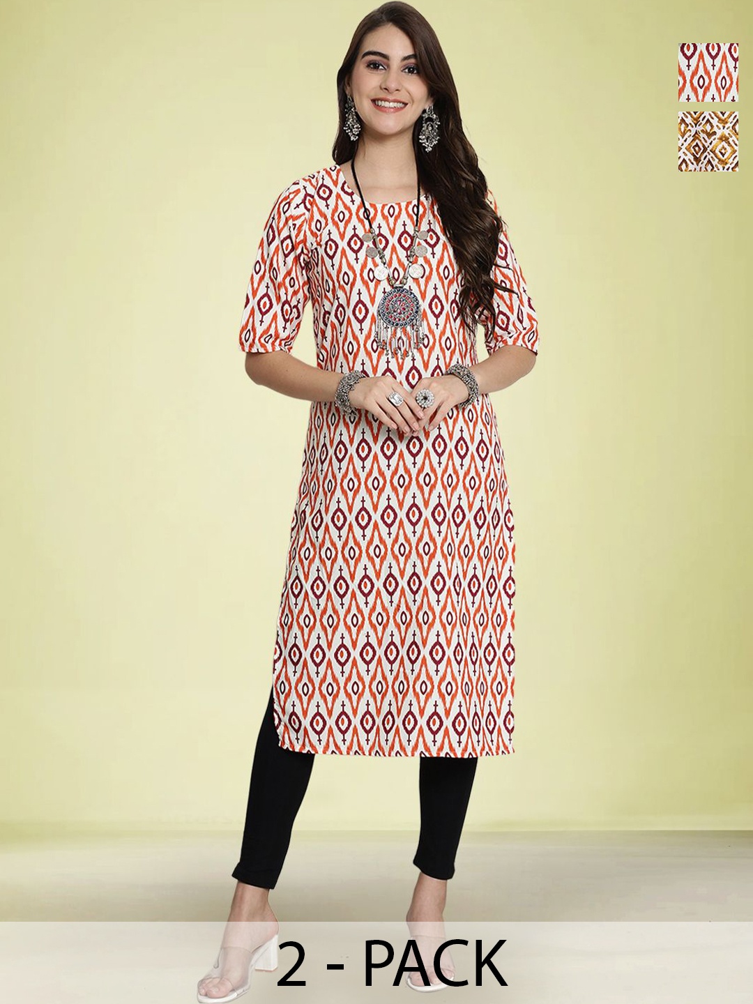 

Moda Rapido Pack of 2 Ethnic Motifs Printed Kurtas, White