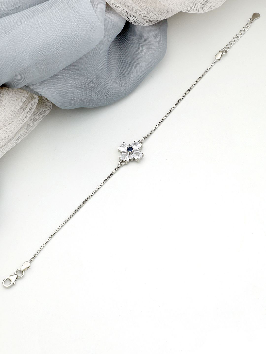 

MAIRA Women Sterling Silver Cubic Zirconia Rhodium-Plated Link Bracelet