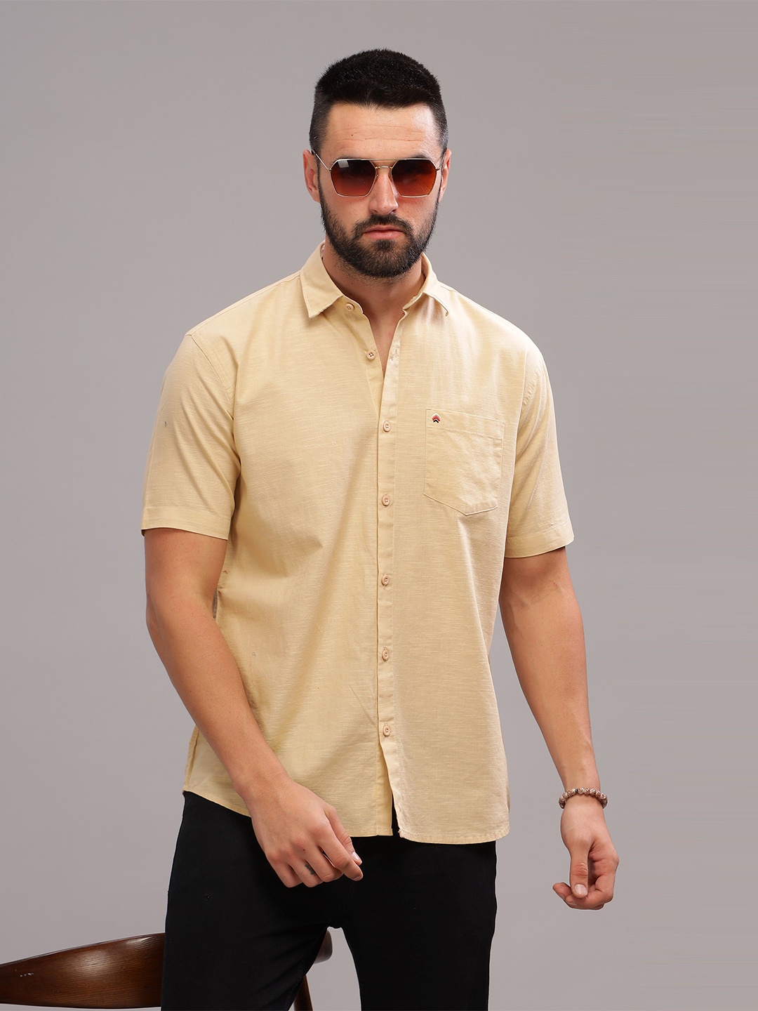 

BS BLUE SQUAD Men Slim Fit Opaque Casual Shirt, Cream