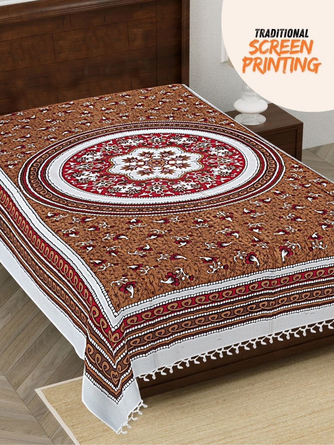 

HASHCART White & Brown Floral Printed 210 TC Single Bedsheet 2.3 m x 1.52 m