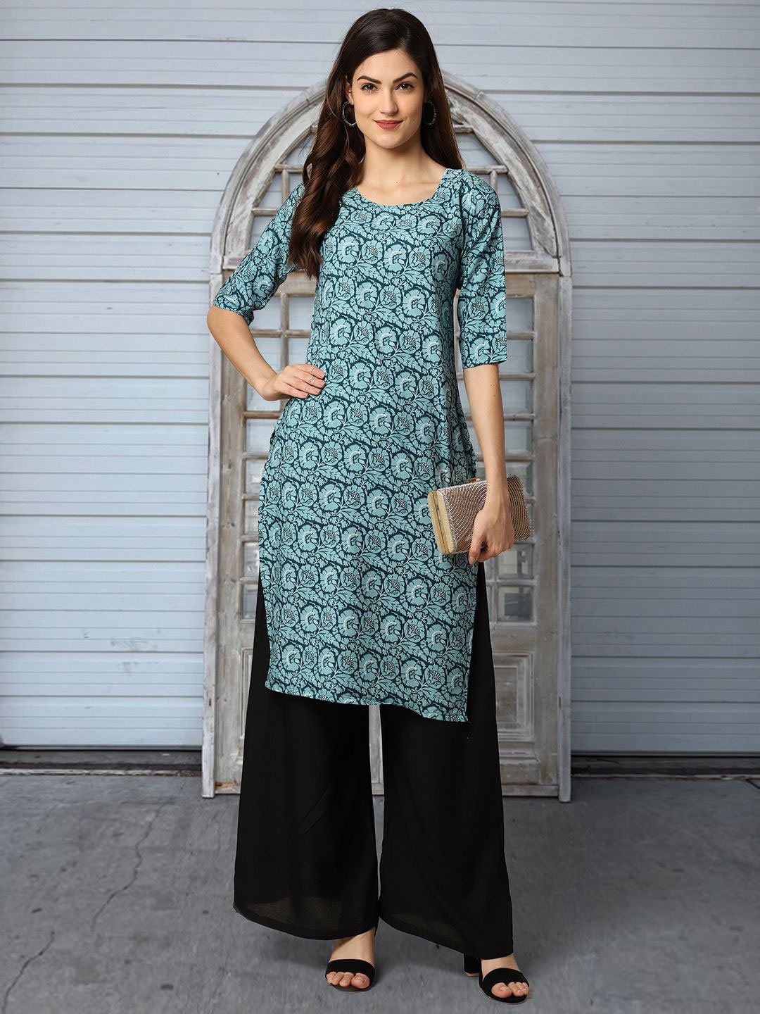 

Moda Rapido Floral Printed Round Neck Straight Kurtas, Blue