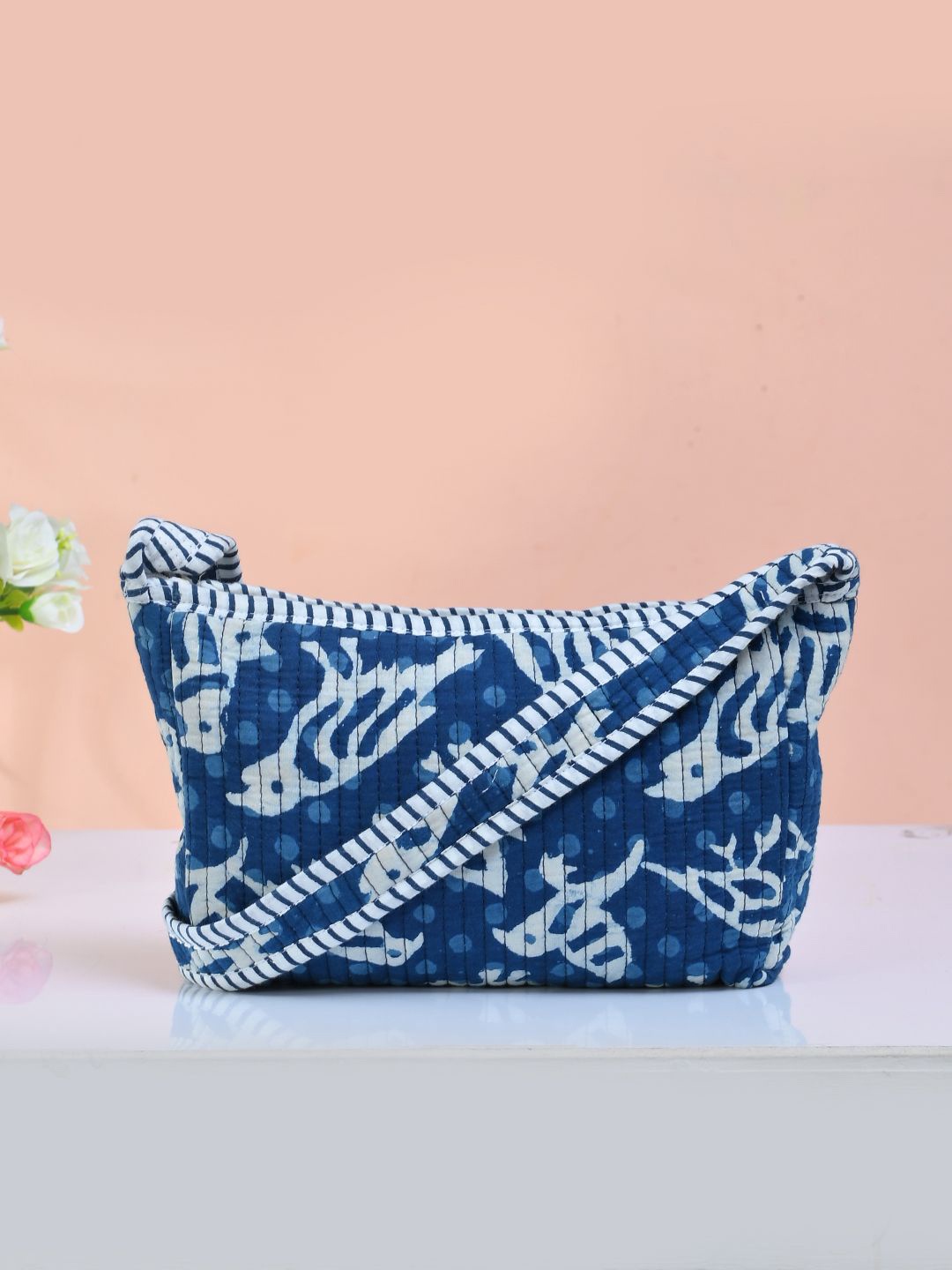 

Silvermerc Designs Ethnic Motifs Printed Shopper Tote Bag with Quilted, Blue