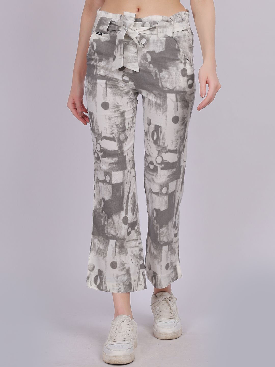 

Aumbe Women Camouflage Straight Fit Mid-Rise Regular Trousers, Grey