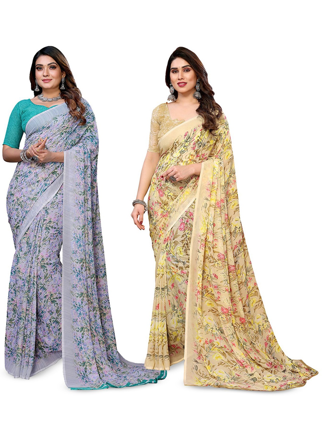 

Moda Rapido Floral Poly Georgette Saree, Grey