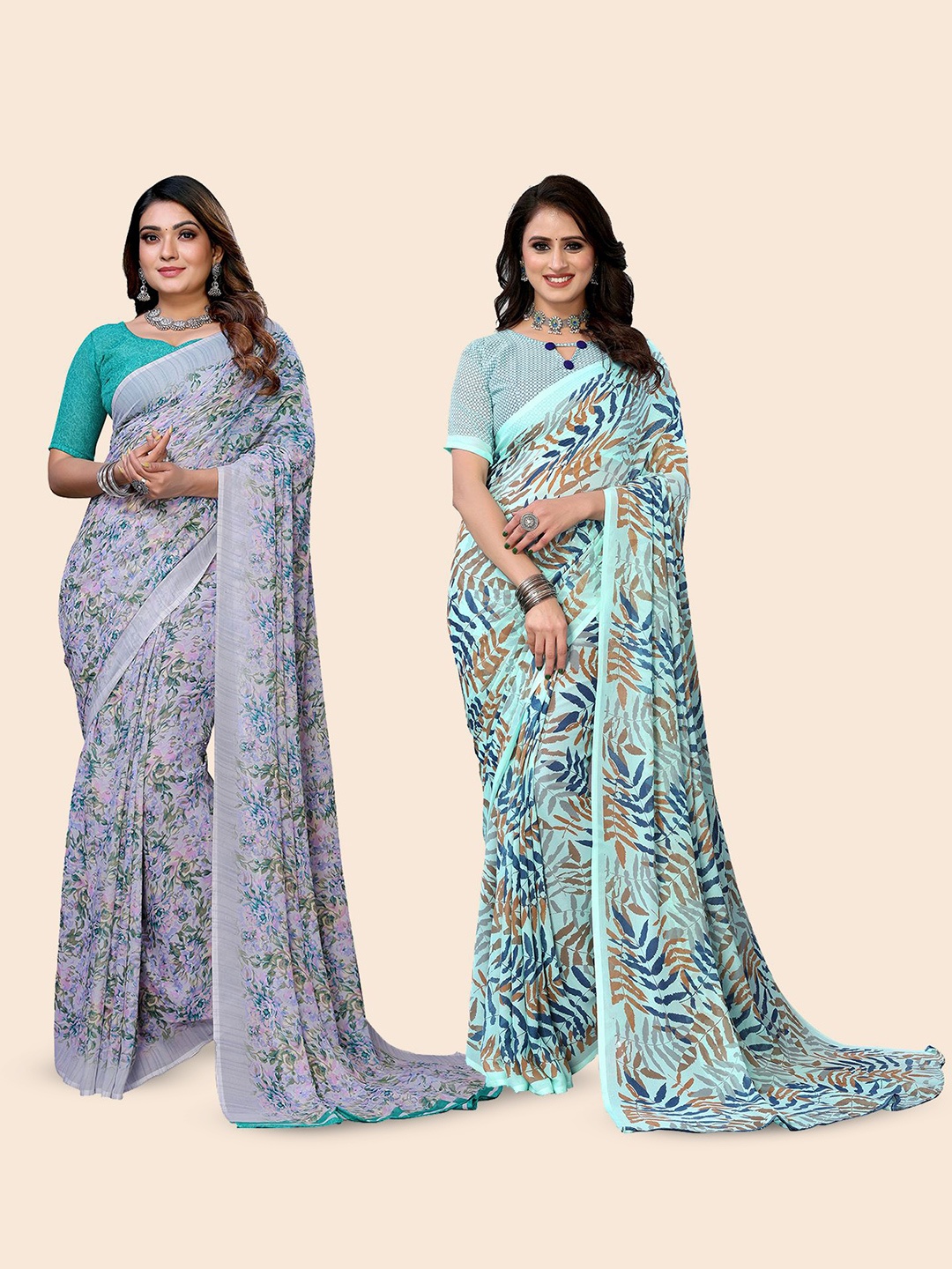 

Moda Rapido Floral Poly Georgette Saree, Grey melange