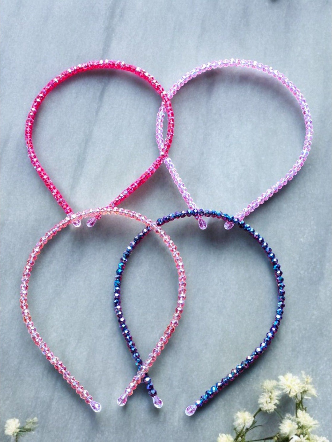 

LYTIX Set Of 4 Crystal Rhinestone Headbands, Pink