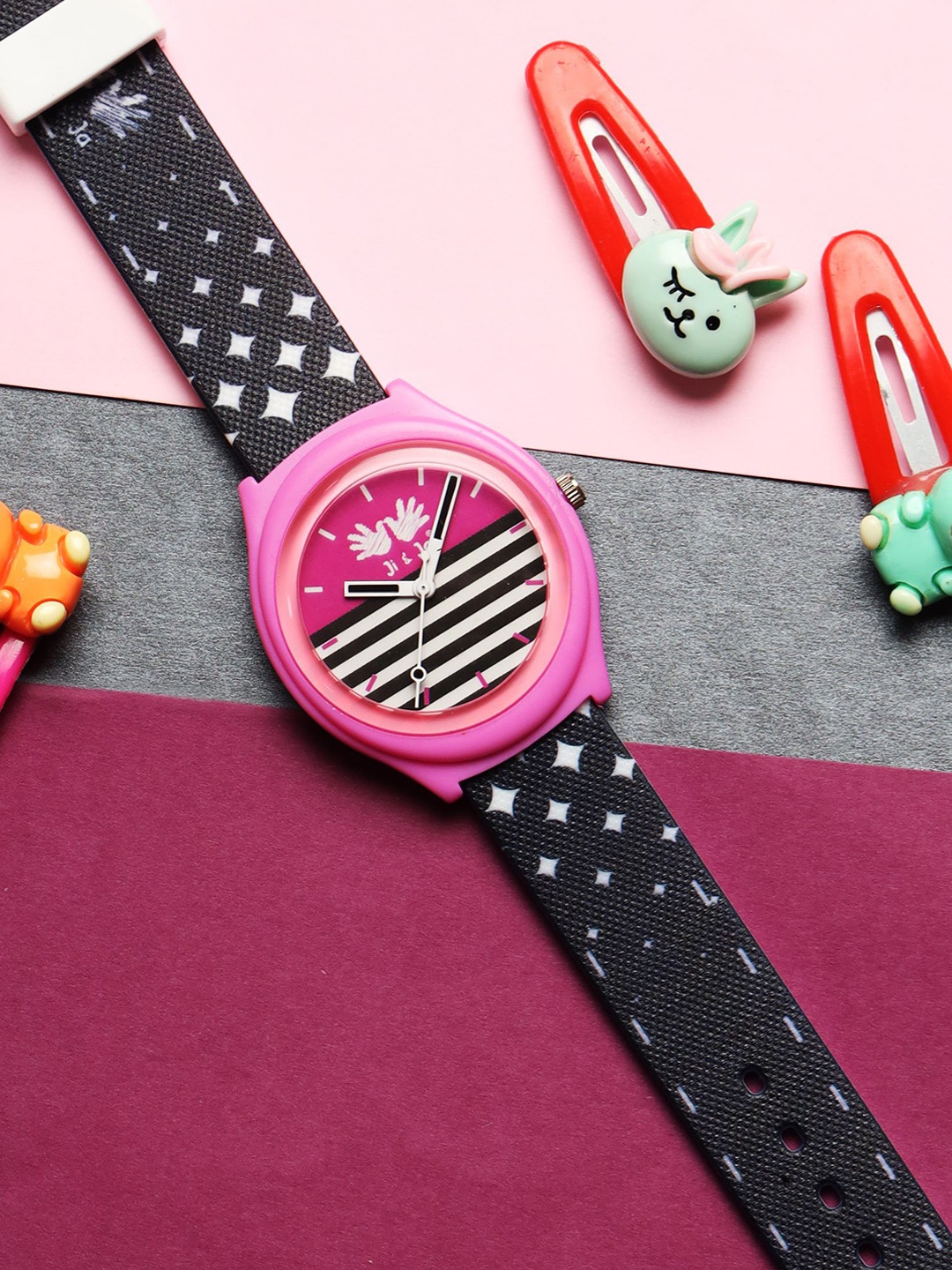 

JI & JA Kids Printed Dial & Straps Analogue Watch JJ102, Pink