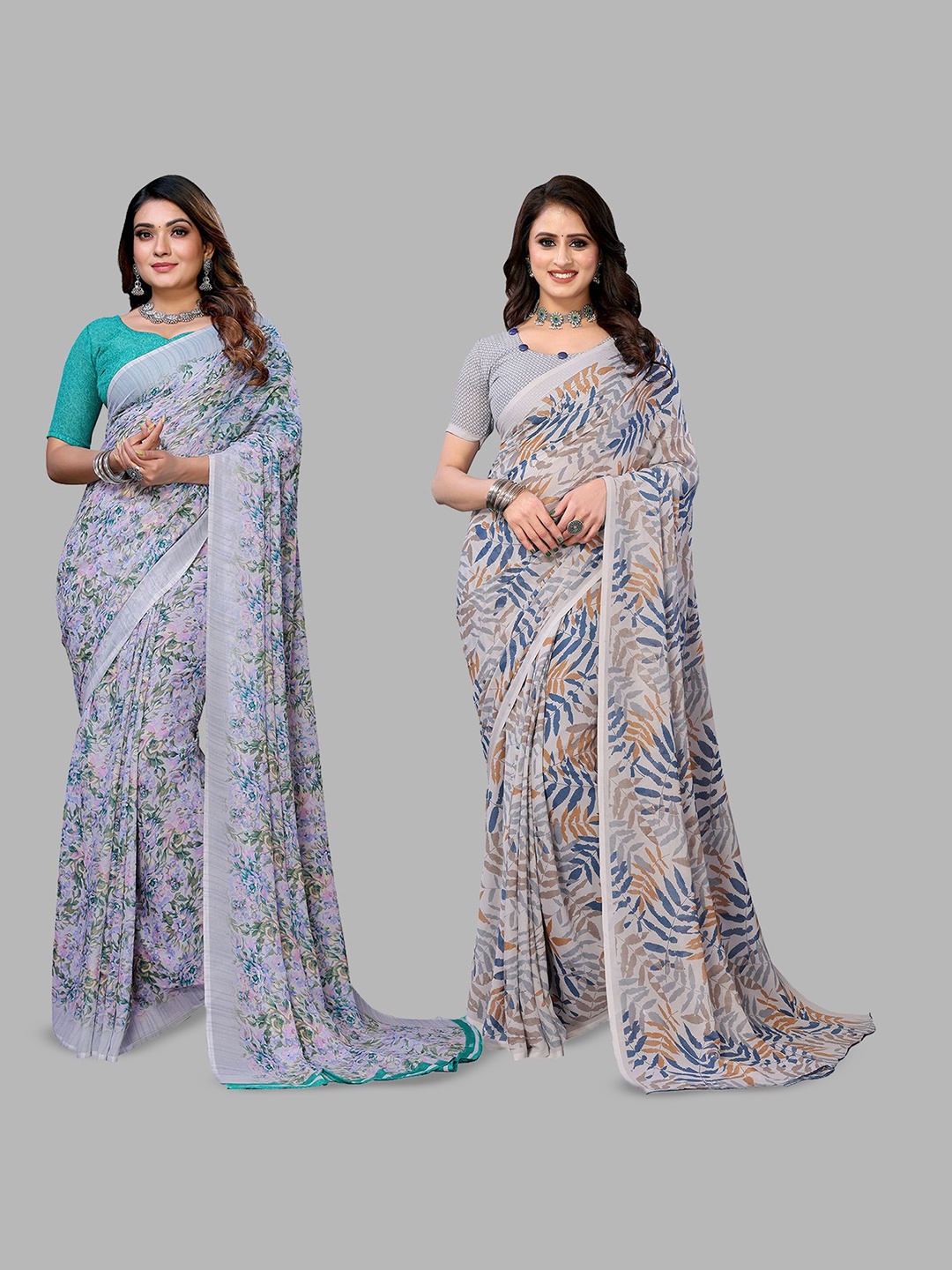 

Moda Rapido Floral Poly Georgette Saree, Blue