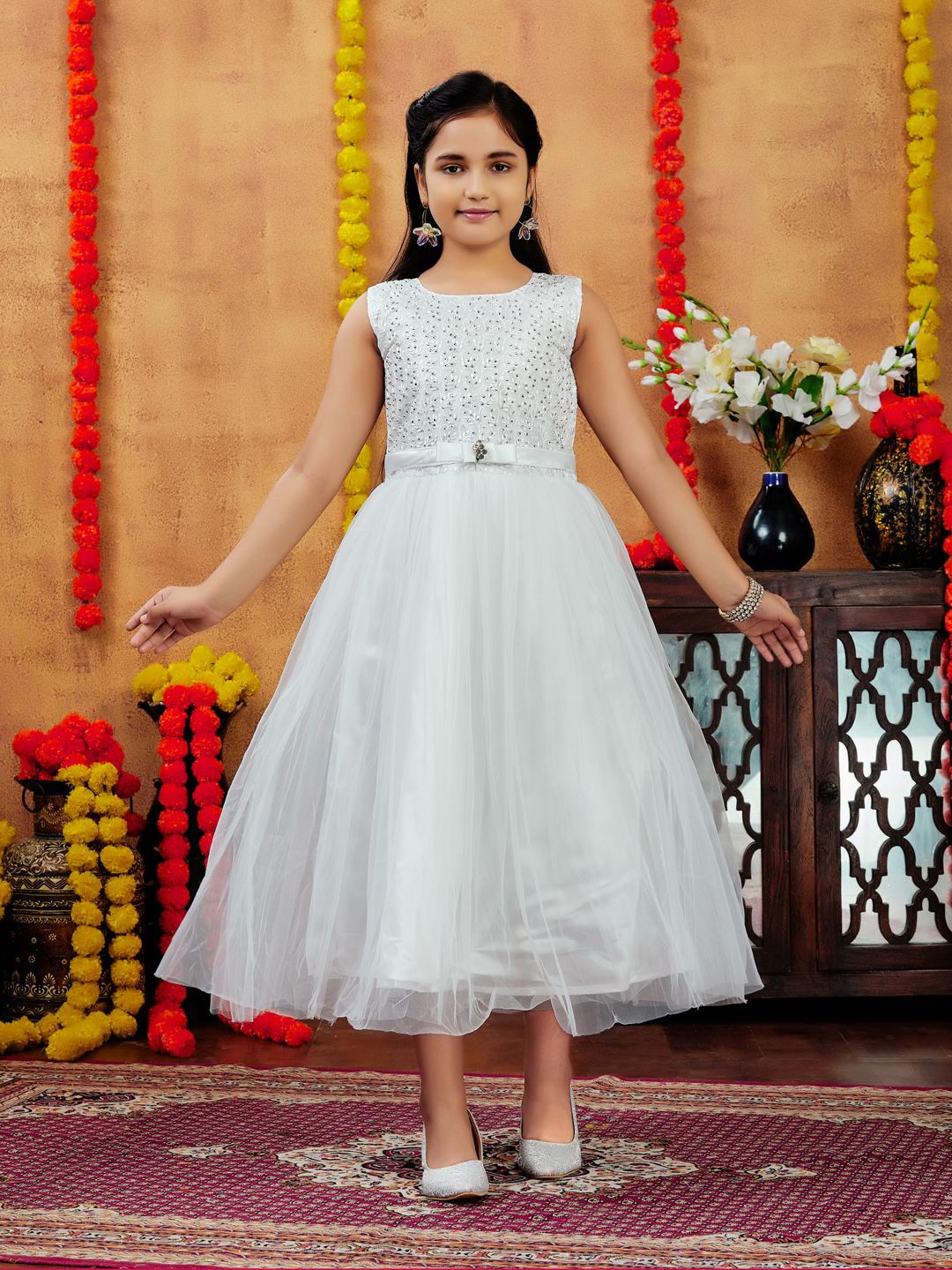 

Sangria Girls Embellished Fit & Flared Dress, White