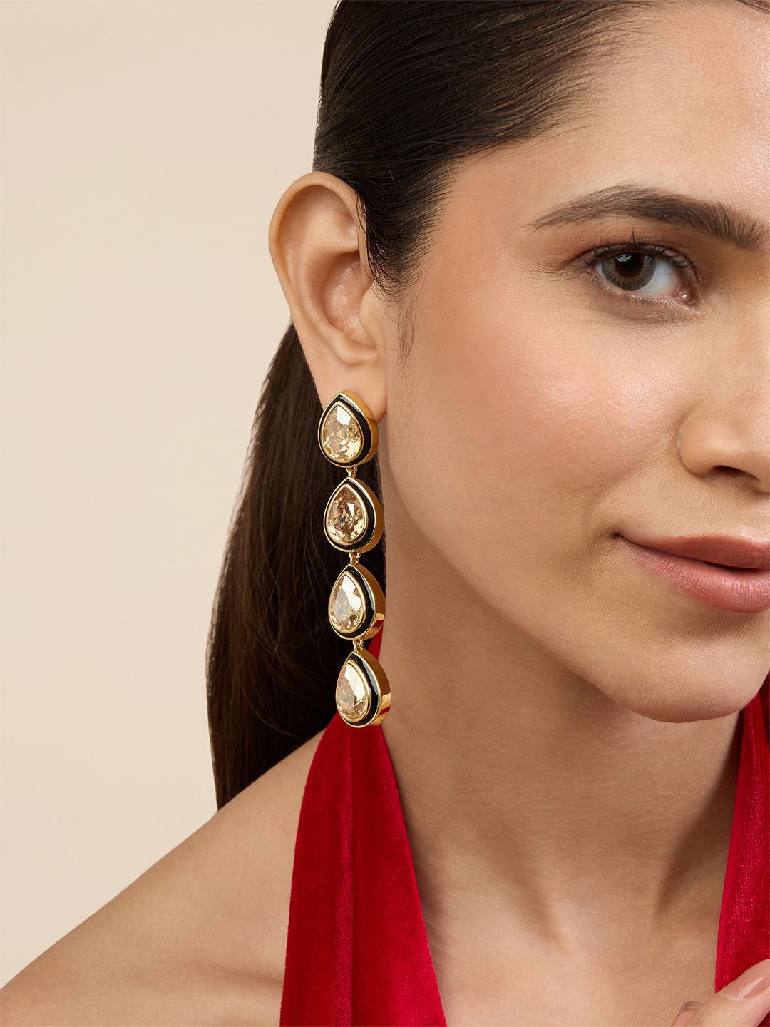 

Isharya 18Kt Gold Plated Crystals Studded Roulette Dangler Drop Earrings