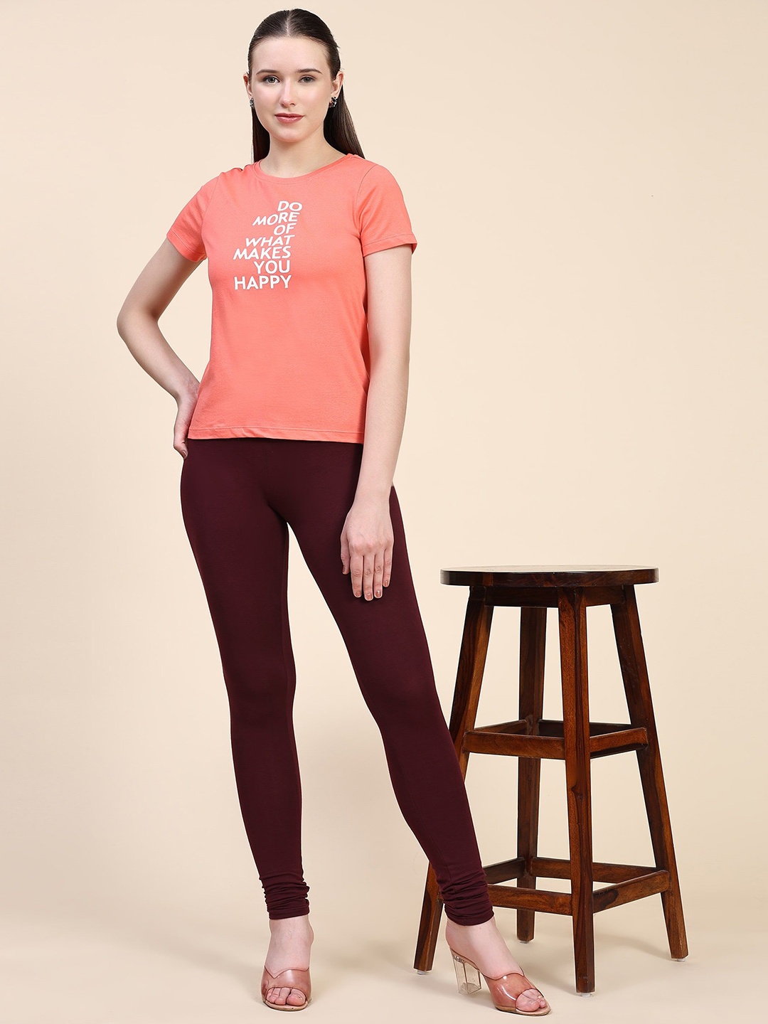 

Outflits Printed Round Neck T-Shirt With Leggings Co-Ords, Coral
