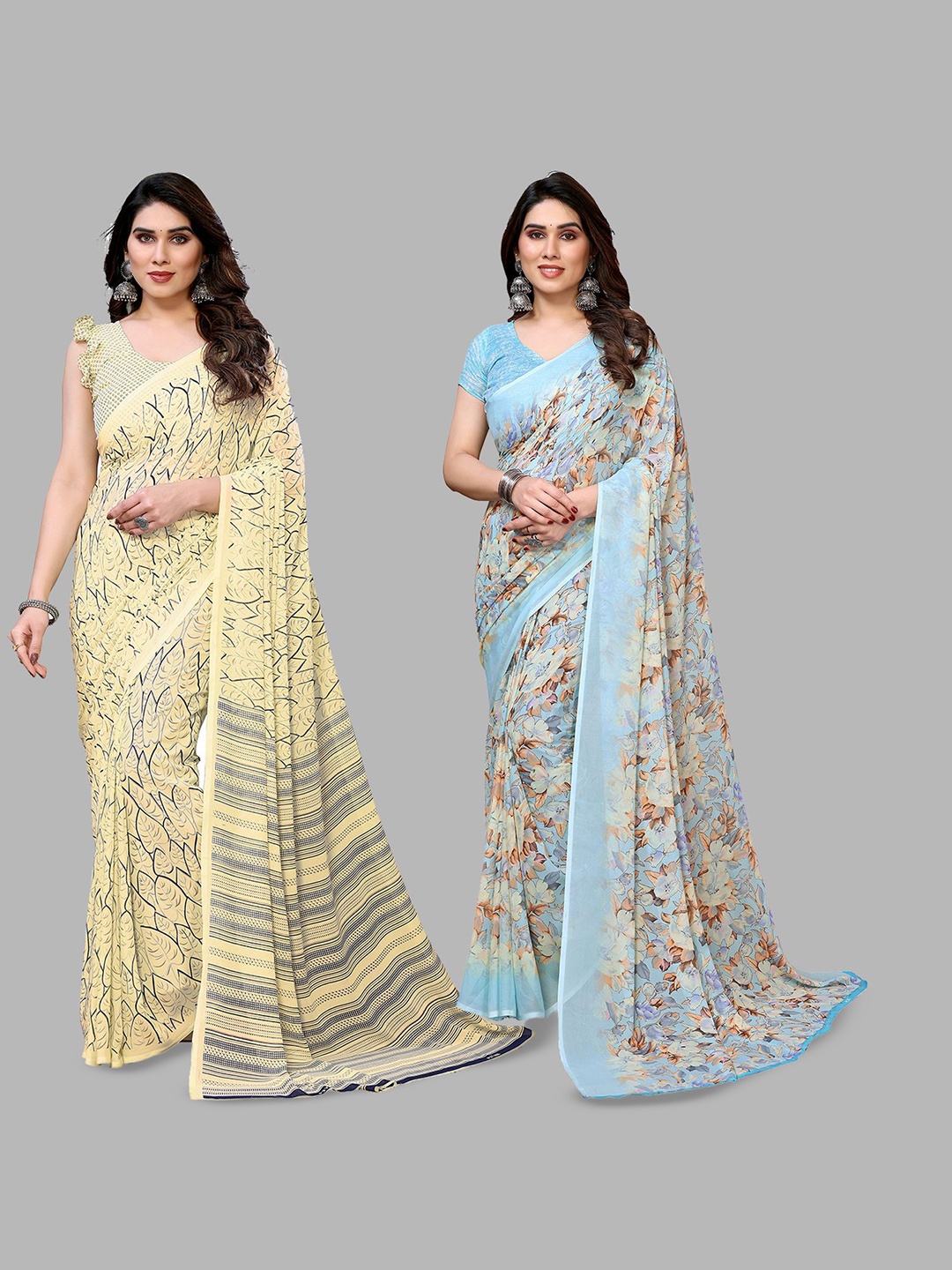 

Moda Rapido Floral Poly Georgette Saree, Blue