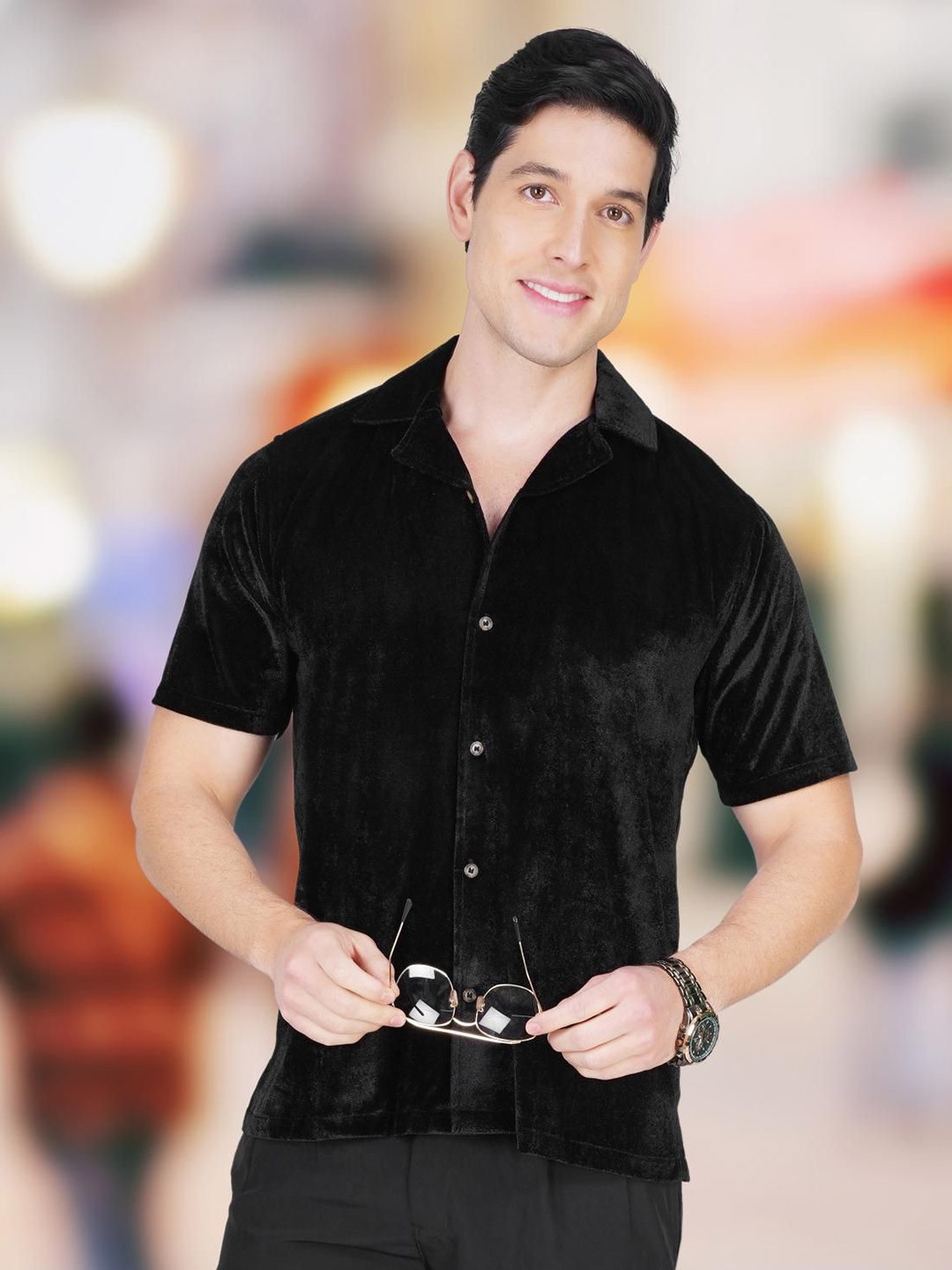 

RANJ Men Relaxed Opaque Party Shirt, Black