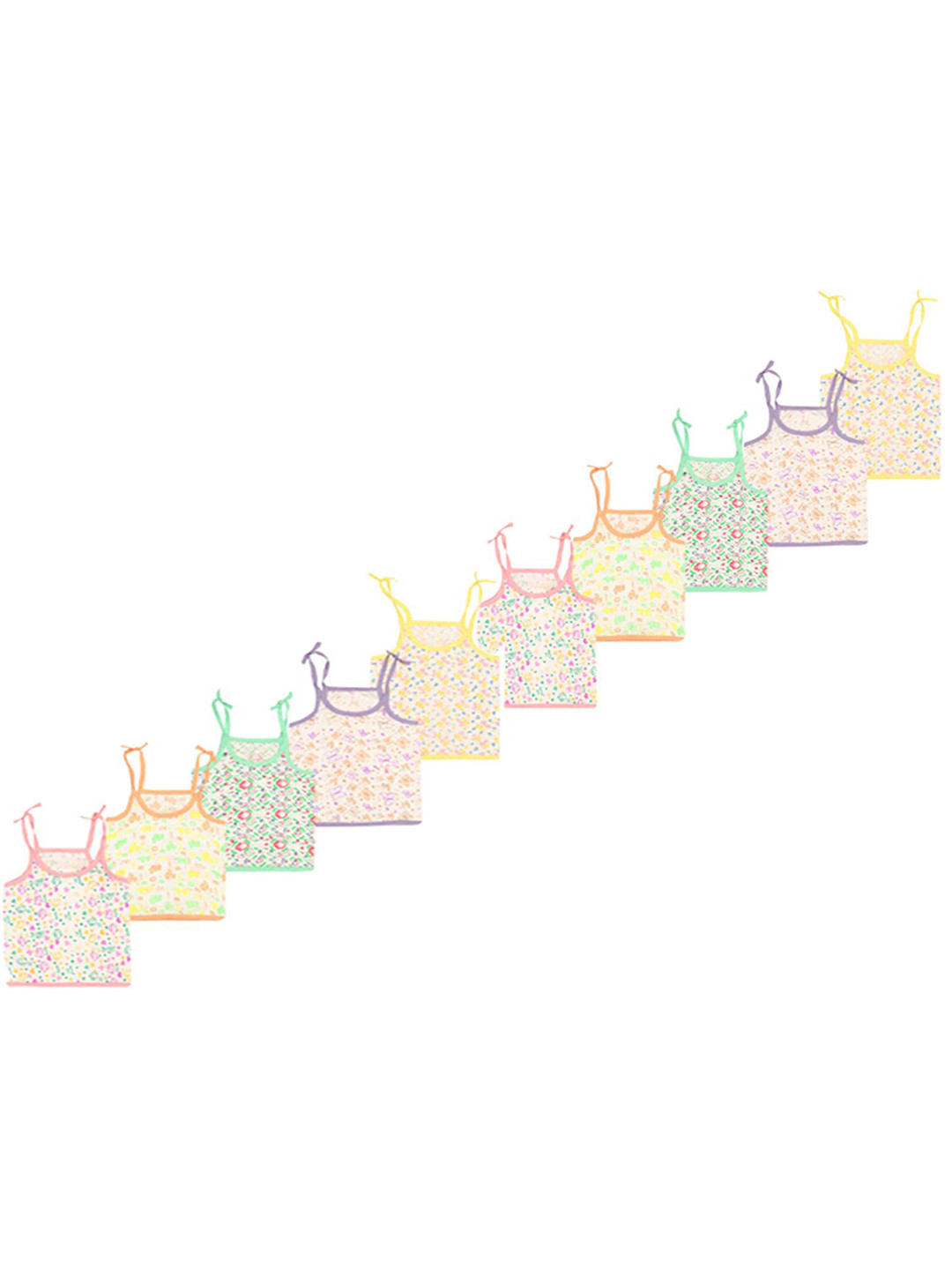 

YELLOWDELIGHT Girls Pack Of 10 Printed Cotton Camisoles, White
