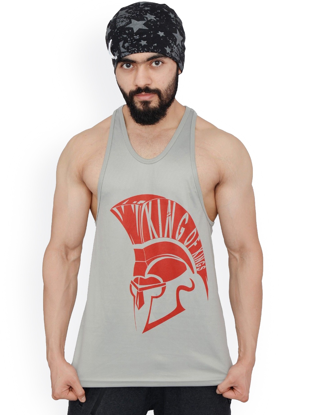 

Anax Aesthetics Men Polyester Dri-Fit Printed Sleeveless Sando Gym Vest Stringer Tank Top, Grey
