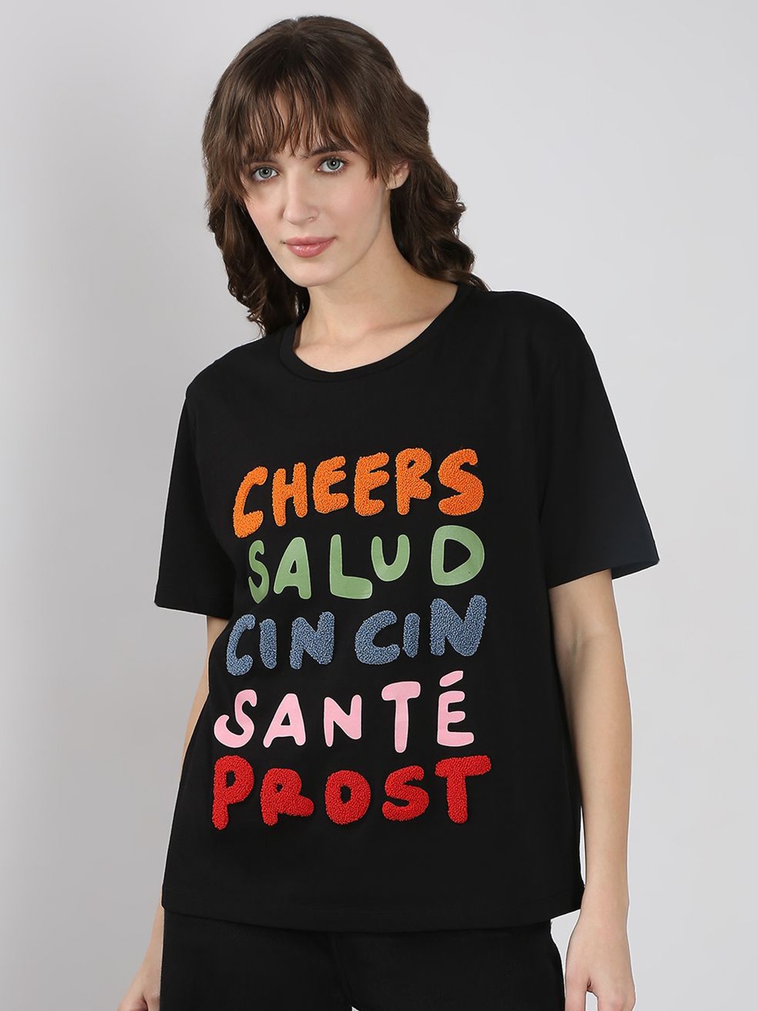 

Vero Moda Women Typography Printed T-shirt, Black