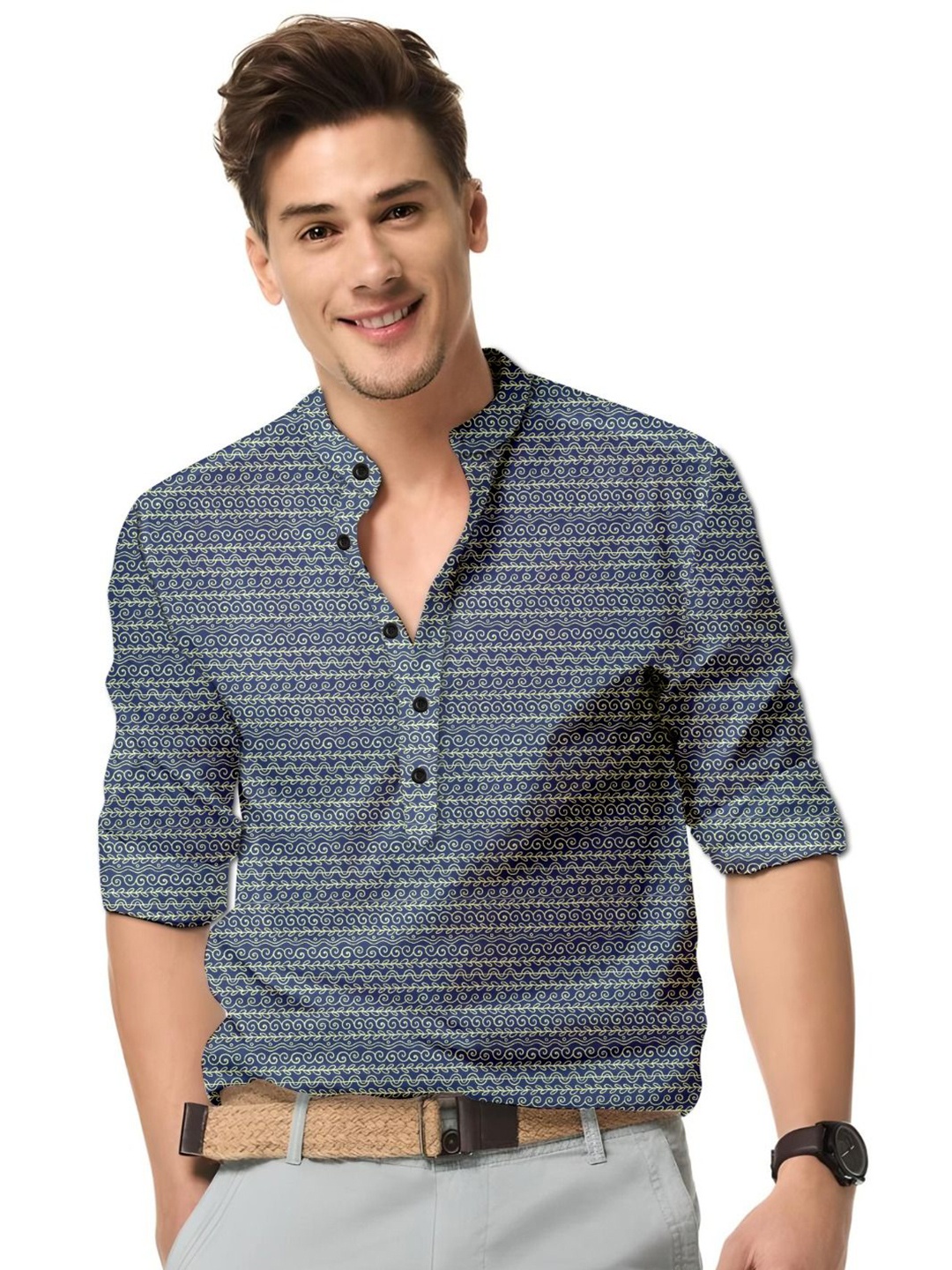 

ISUEL FAB Men Opaque Striped Formal Shirt, Navy blue