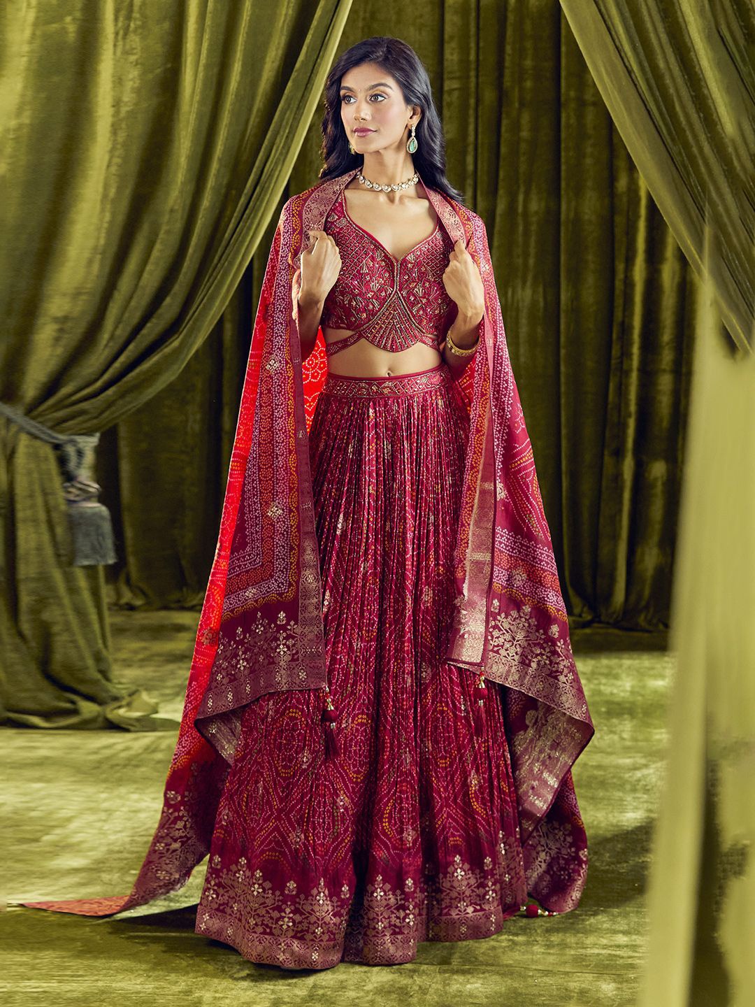 

Alaya Advani Embroidered Ready to Wear Lehenga & Blouse With Dupatta, Red