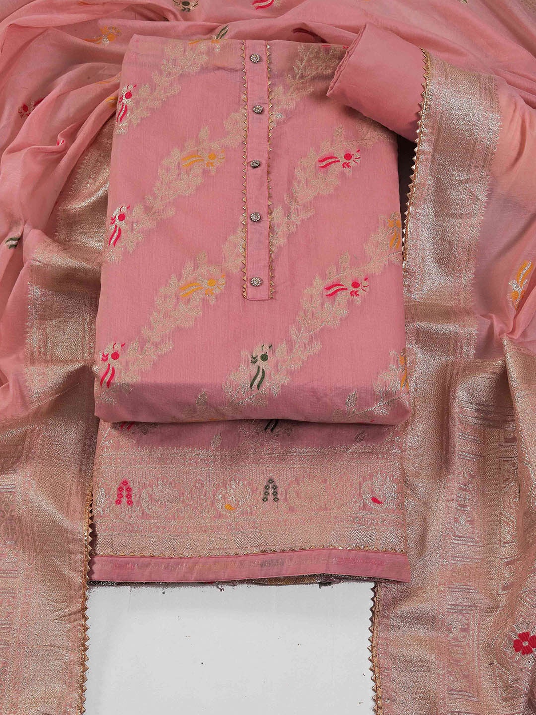 

TAVAS Art Silk Unstitched Dress Material, Pink
