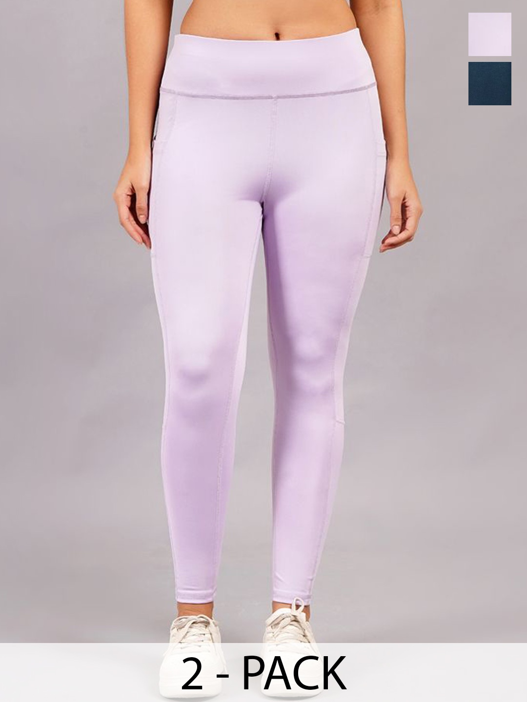 

NEVER LOSE Women Pack Of 2 High-Rise Ankle-Length Tights, Lavender
