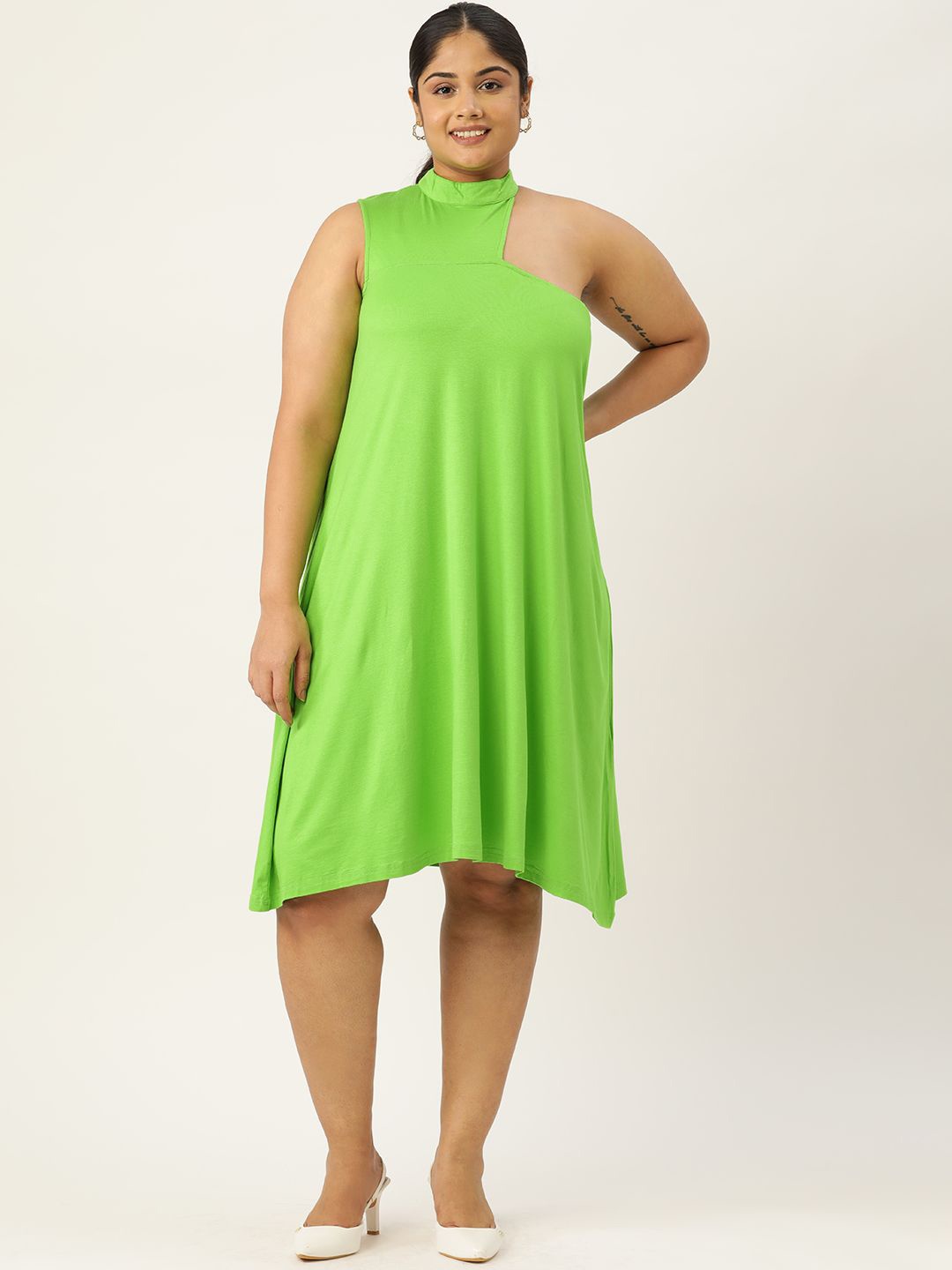 

theRebelinme Women Plus Size High Neck A-Line Dress, Green