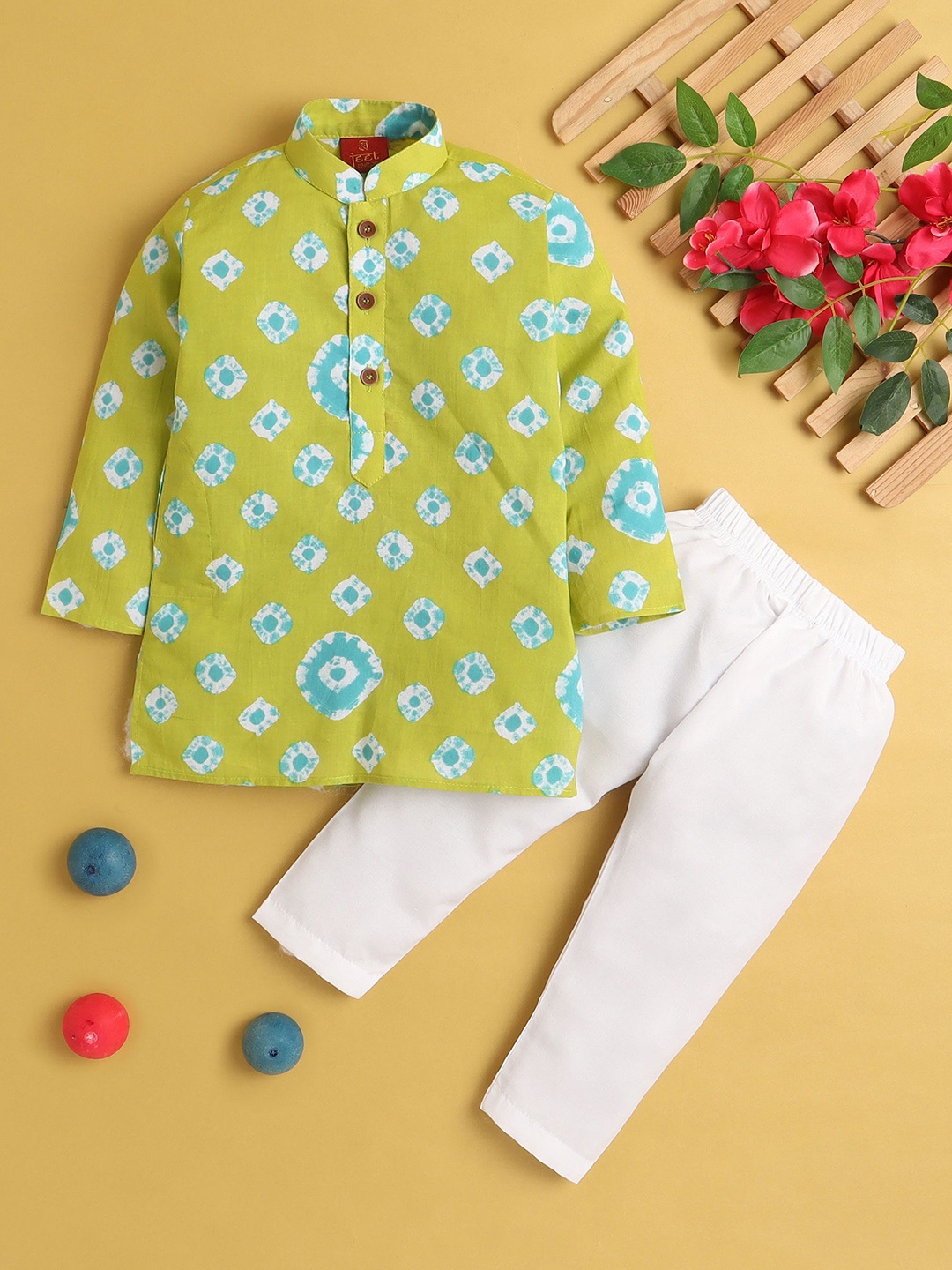

Jeetethnics Boys Printed Regular Kurta with Pyjamas, Green