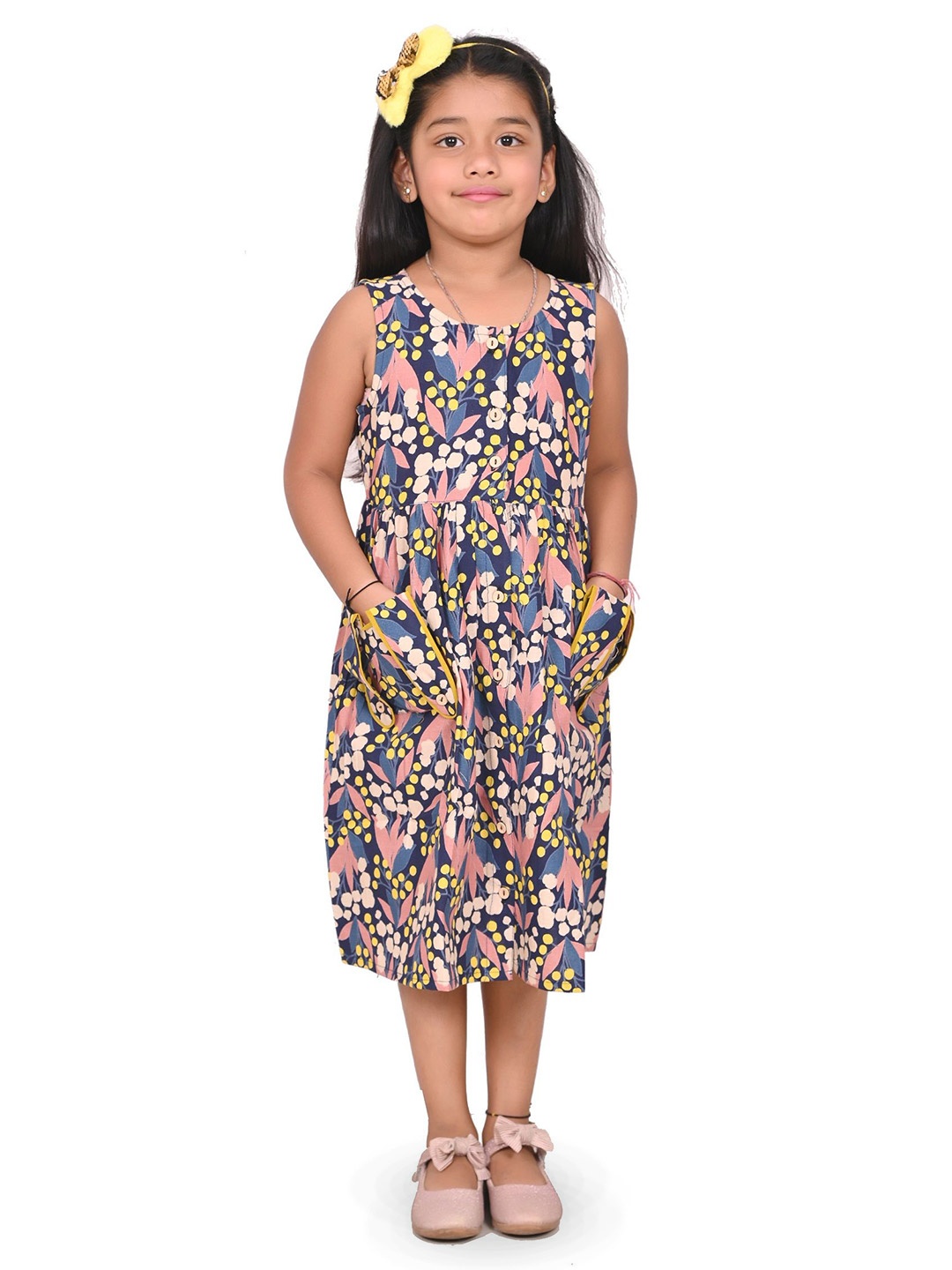 

GIANNA Polka Dot Print A-Line Dress, Yellow