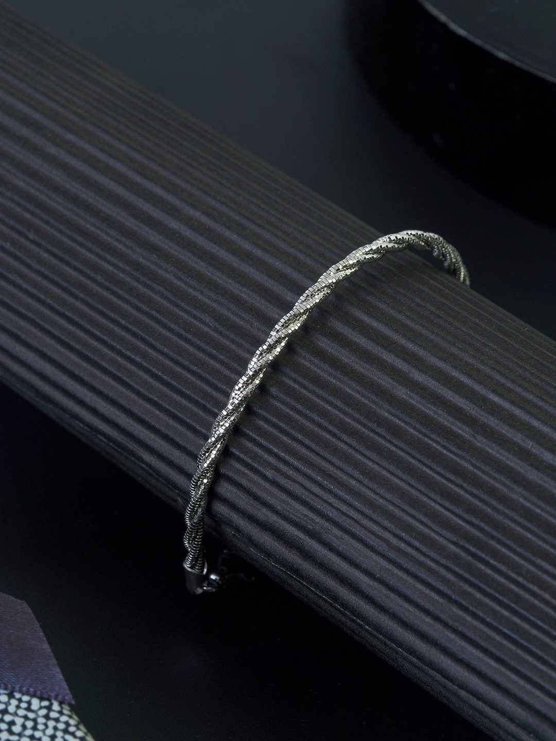 

KIORAH Women Sterling Silver Rhodium-Plated Bangle-Style Bracelet