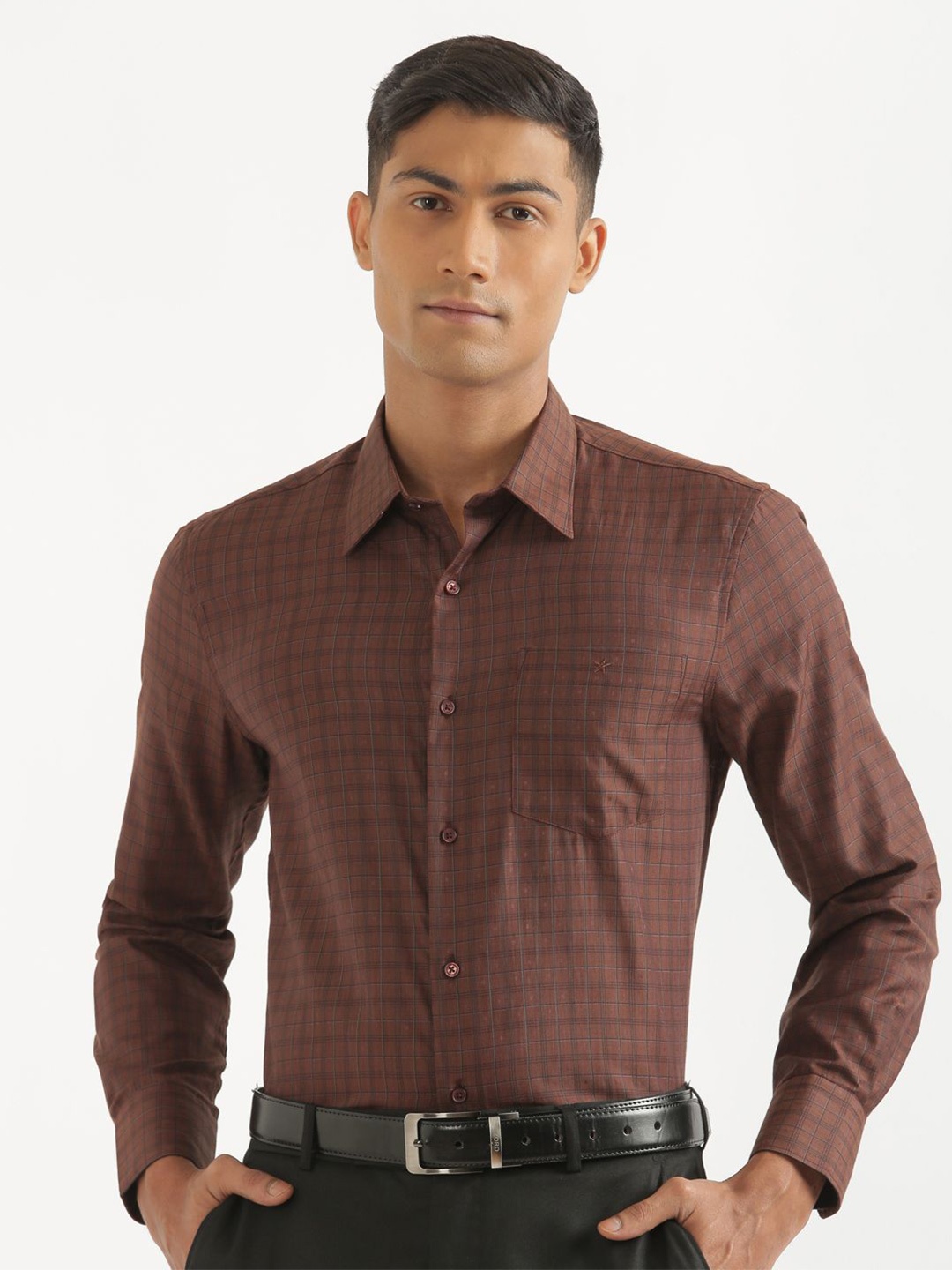 

CROYDON UK Men Comfort Opaque Checked Casual Shirt, Brown