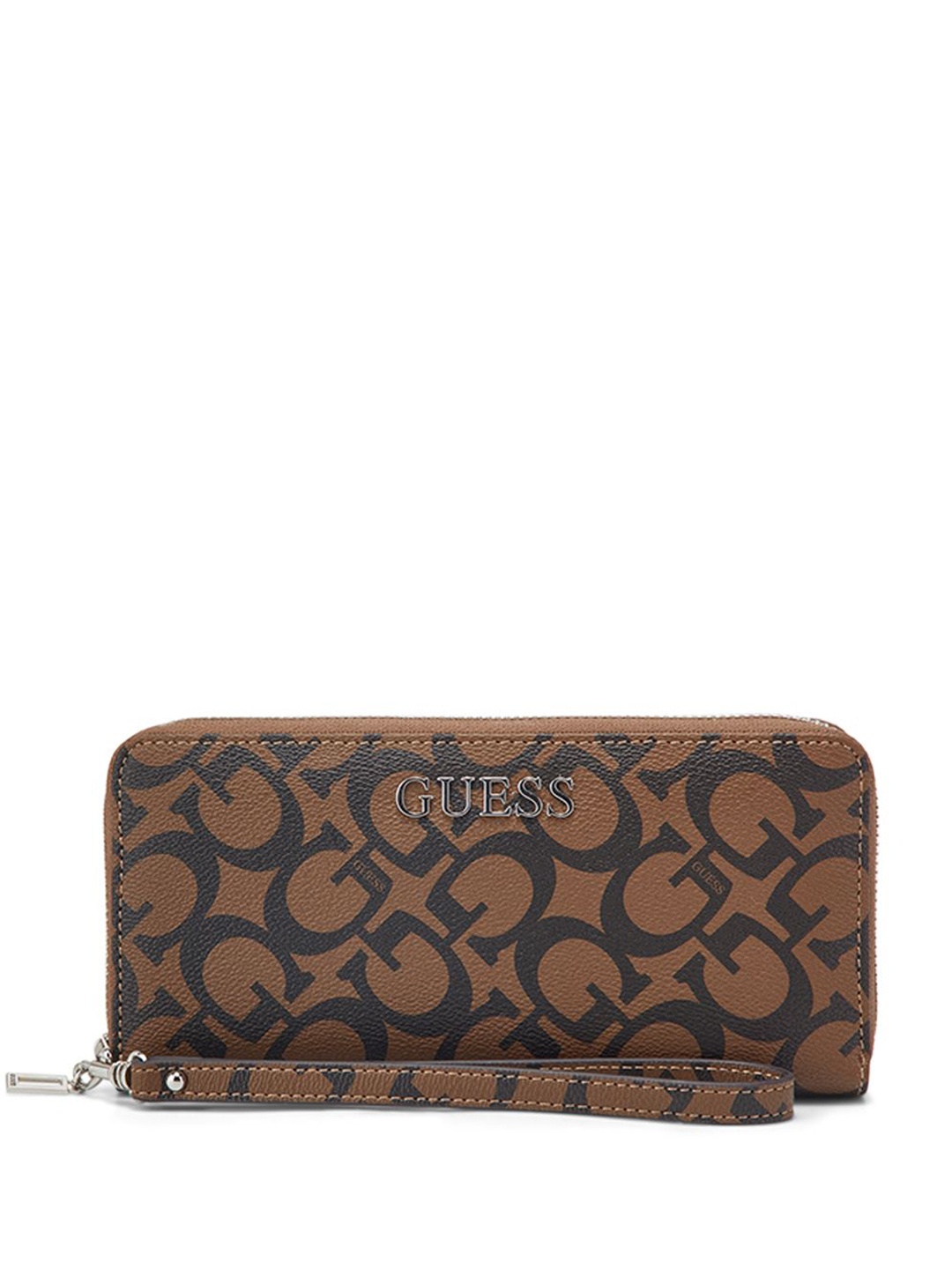 

GUESS Women Brand Logo Printed Abbas Zip Around Wallet, Brown