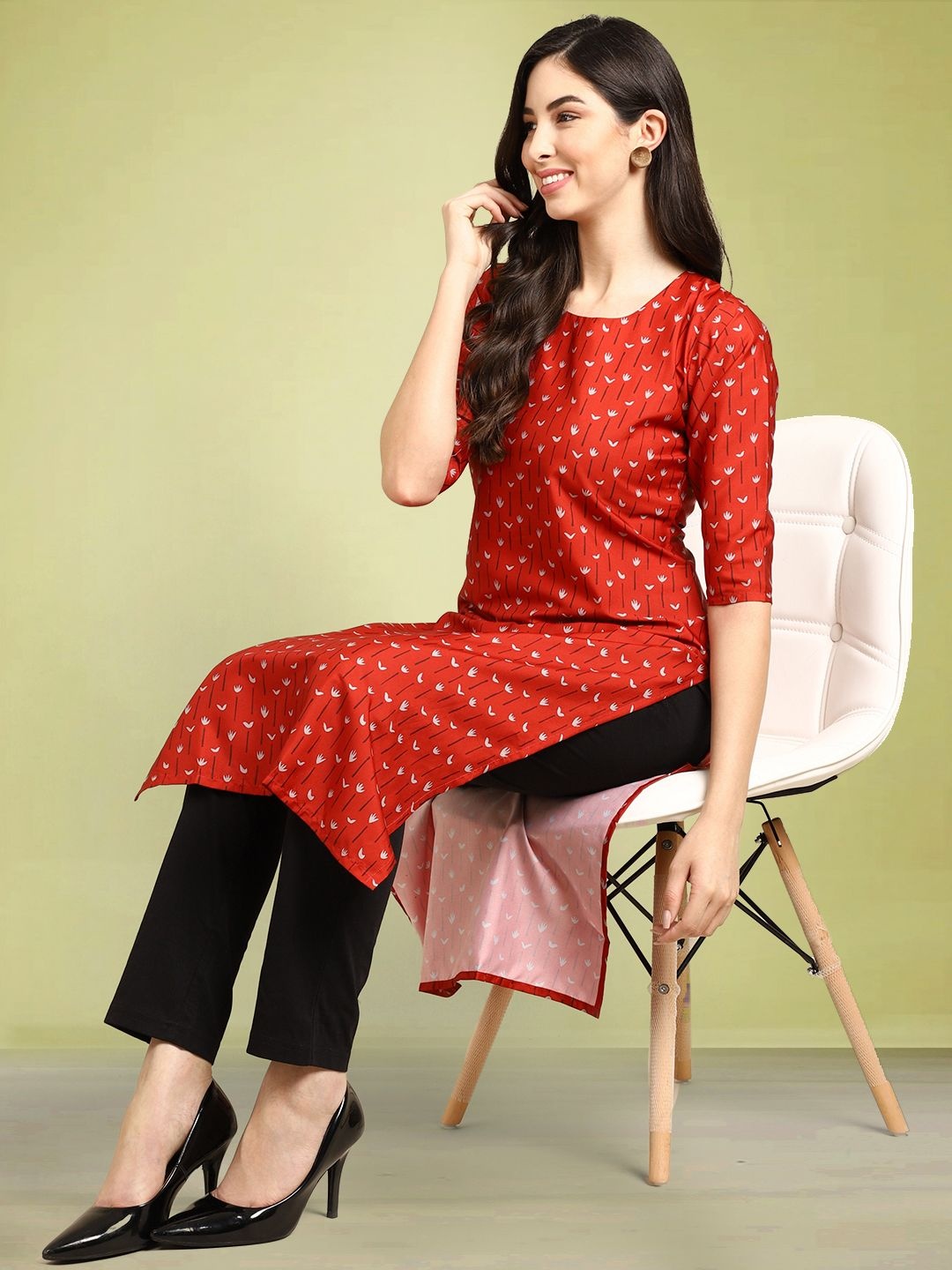 

Moda Rapido Printed Straight Kurta, Red