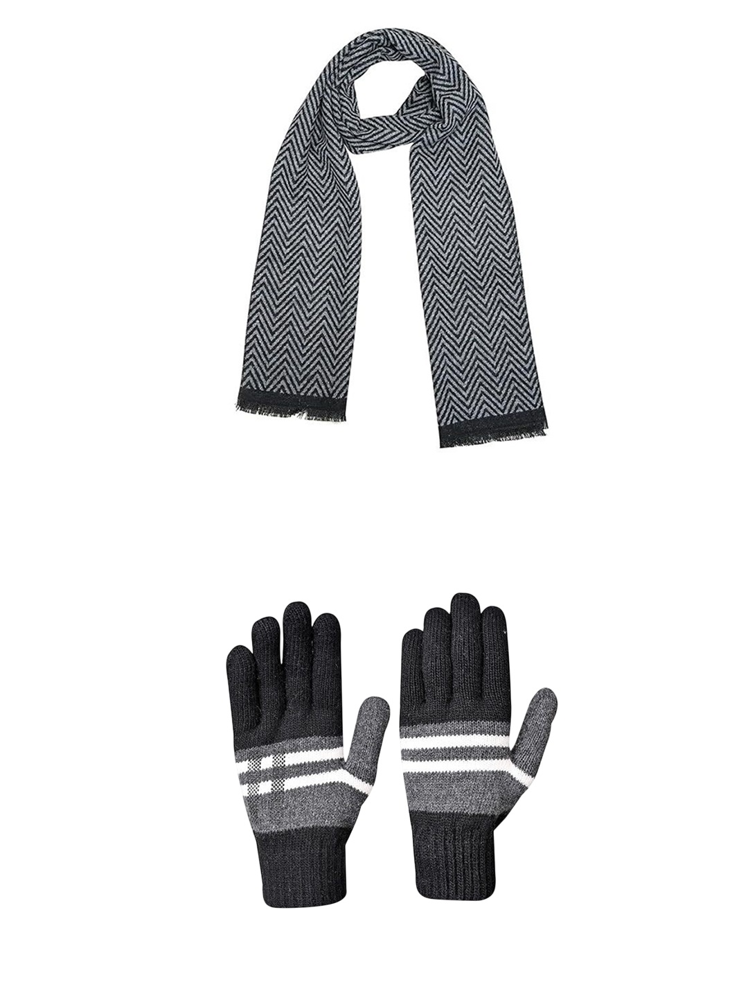 

LOOM LEGACY Men Patterned Woollen Winter GloveS With Muffler, Black