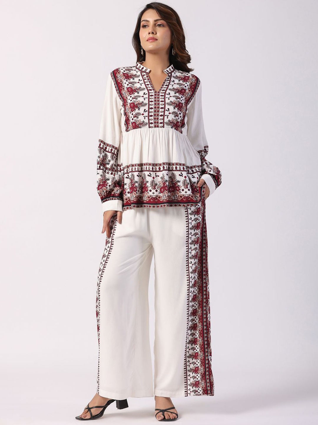 

STIL O STITCH Embroidered Mandarin Collar Pure Cotton Tunic And Trousers, White