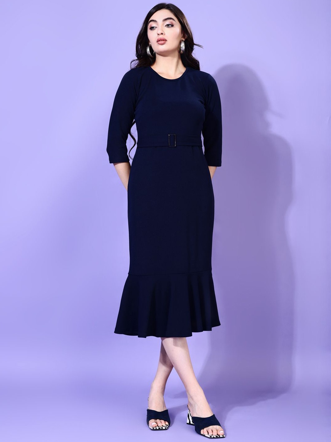 

Attire Empire Women Round Neck Sheath Dress, Navy blue