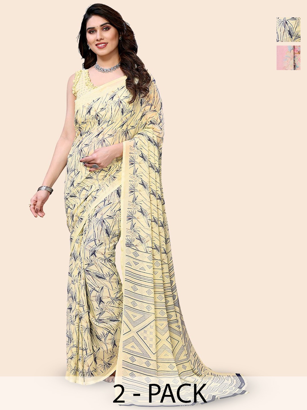 

Moda Rapido Floral Poly Georgette Saree, Cream