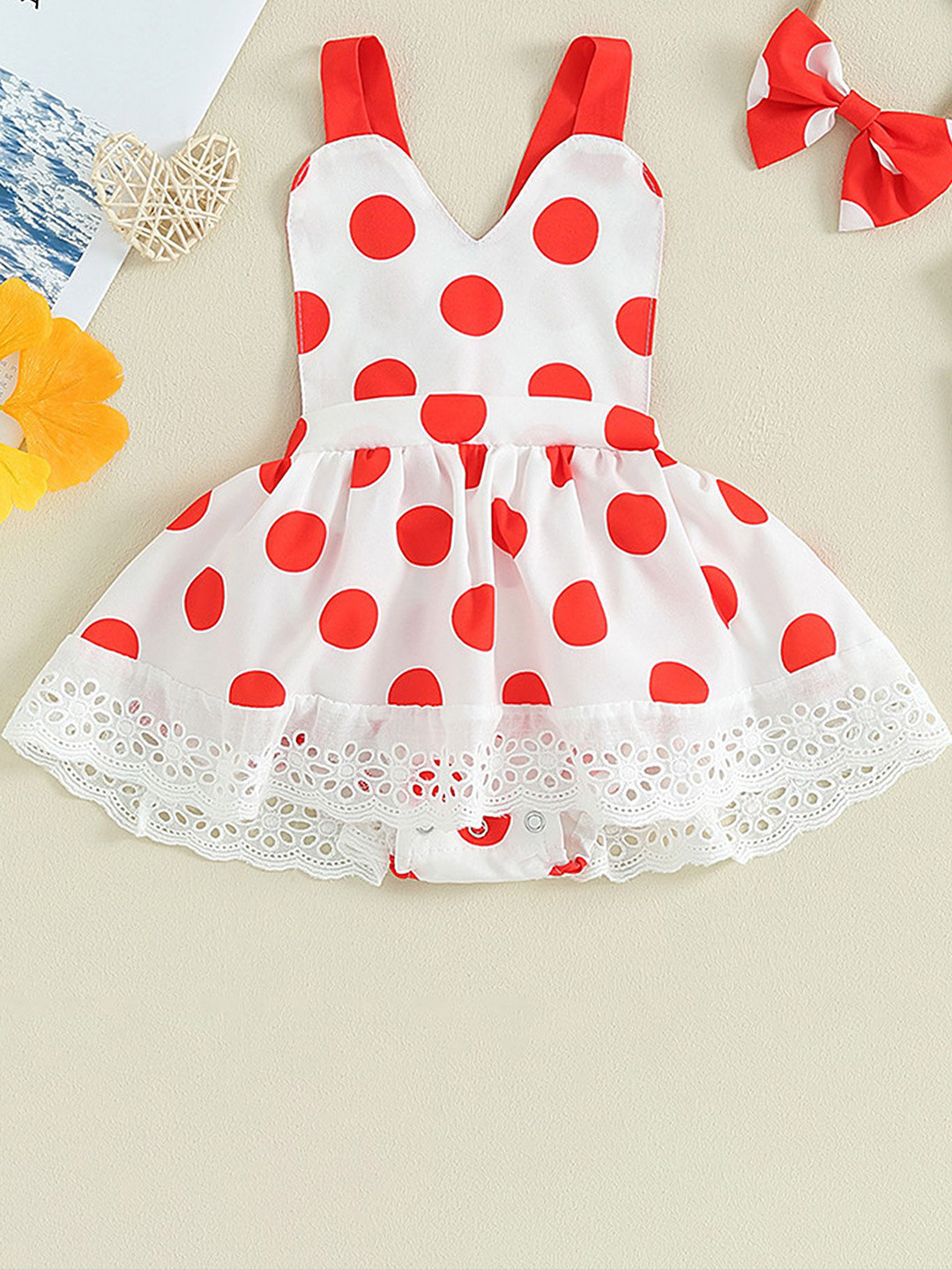 

LULU & SKY Girls Polka Dot Printed Fit and Flare Mini Dress With Headband, White