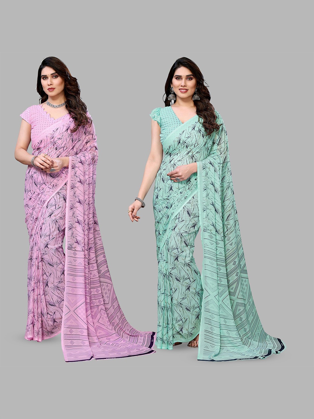

Moda Rapido Floral Poly Georgette Saree, Green