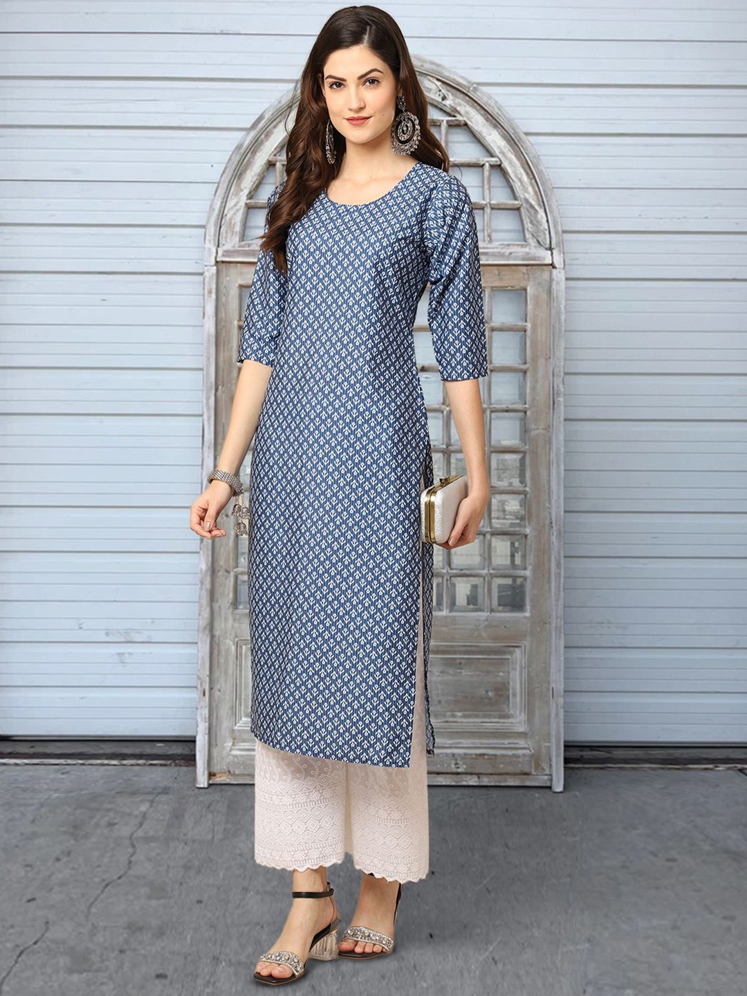 

Moda Rapido Floral Printed Round Neck Straight Kurta, Blue