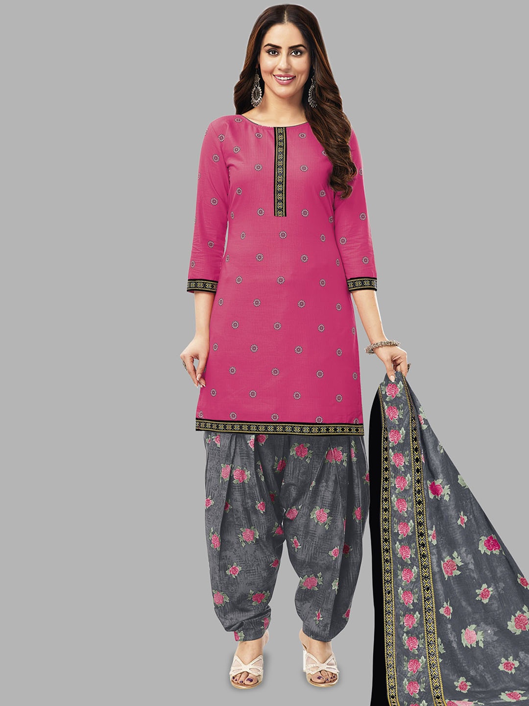 

Simmu Printed Pure Cotton Unstitched Dress Material, Pink