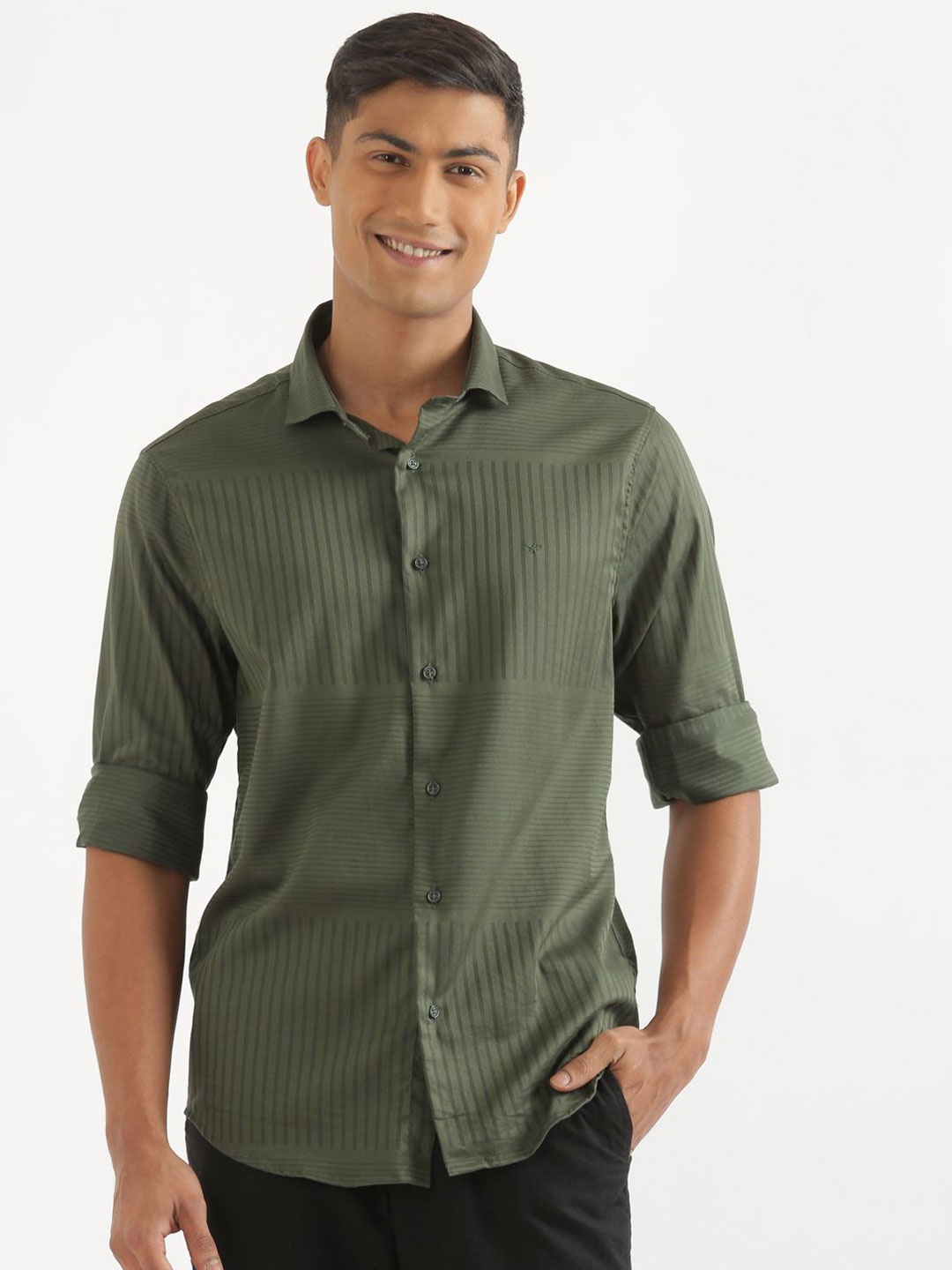 

CROYDON UK Men Comfort Opaque Striped Casual Shirt, Navy blue