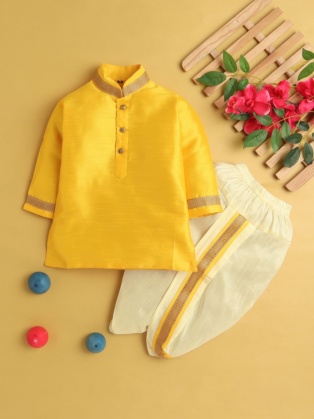 

Jeetethnics Boys Regular Kurta with Dhoti Pants, Yellow